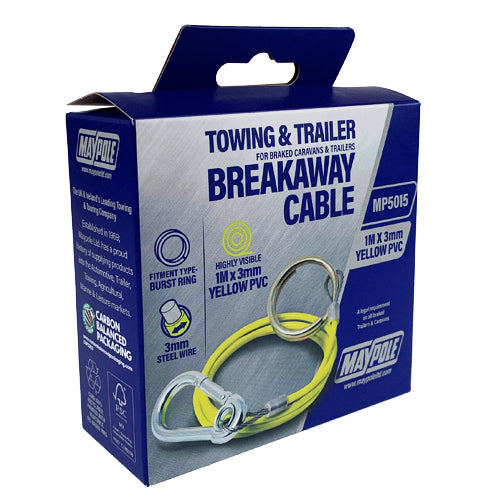 1m X 3mm Yellow PVC Breakaway Cable