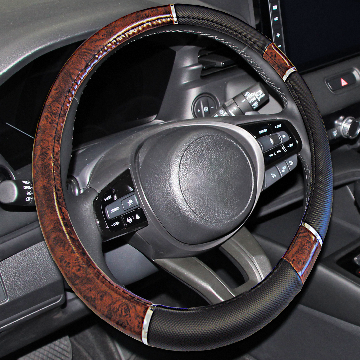 Black/ Wood Steering Wheel Cover