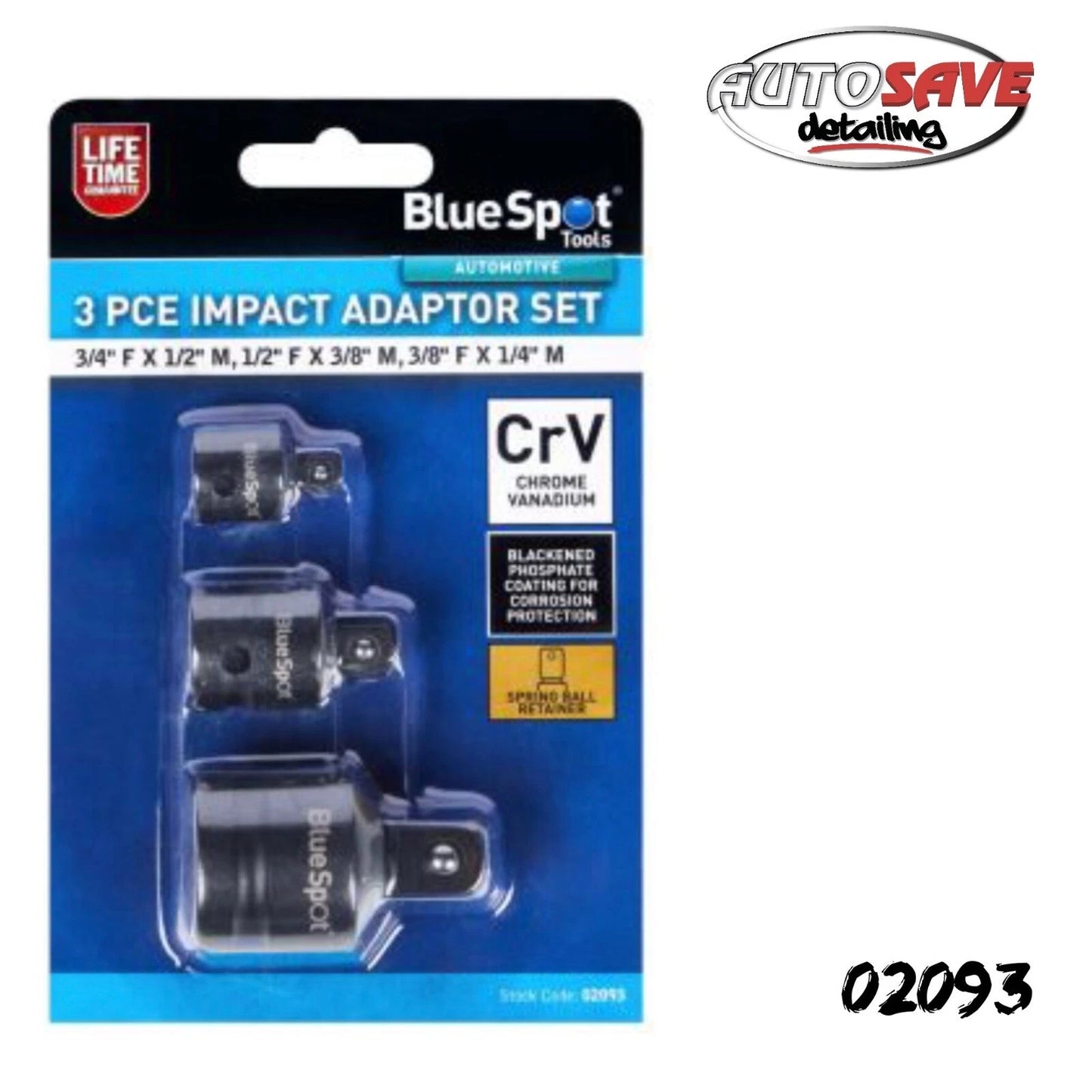 BlueSpot 3pc Impact Socket Converter Reducer Adapter Set 1/2" 3/8" 3/4"
