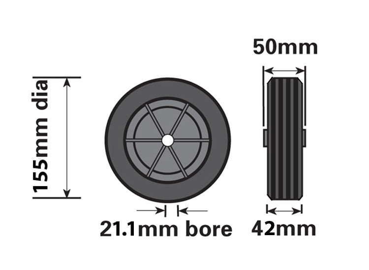 MAYPOLE - 155mm Black Plastic Spare Wheel (MP226)