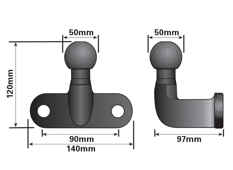 E Approved High Reach 50mm Towball Black