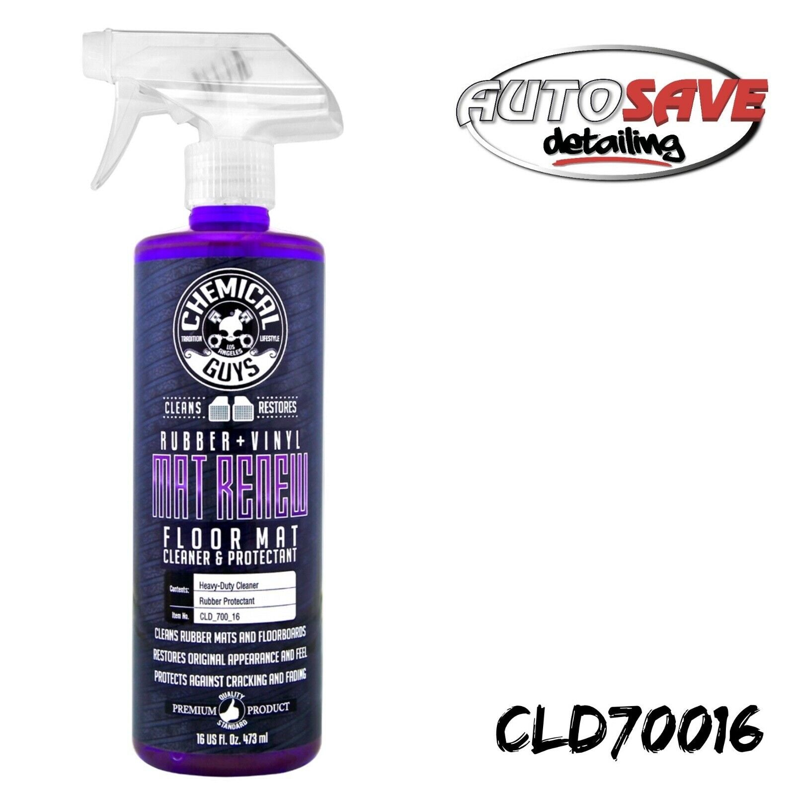 Chemical Guys - CLD_700_16 - Mat ReNew Rubber + Vinyl Floor Mat Cleaner &  Protectant - 16oz