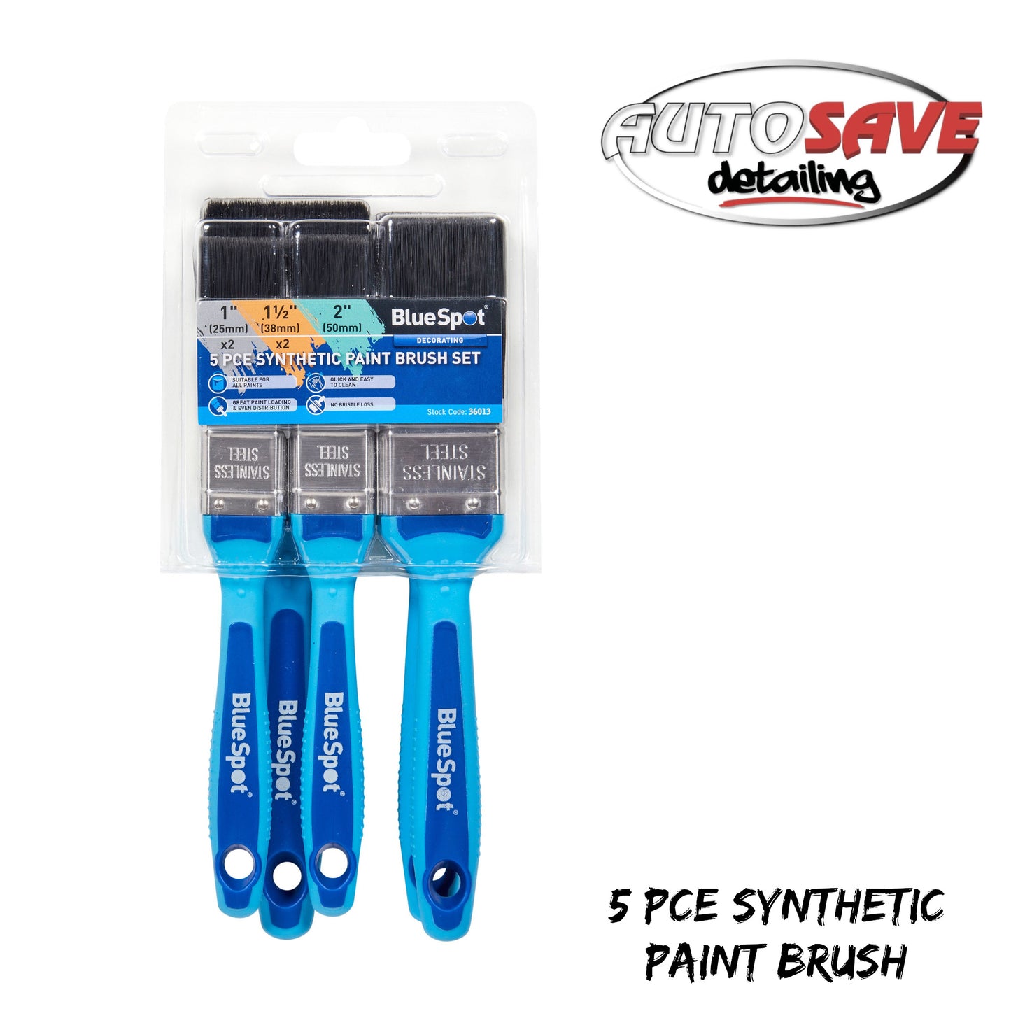 5 PCE SYNTHETIC PAINT BRUSH SET WITH SOFT GRIP HANDLE (2 PCE 1", 2 PCE 1 1/2", 1 PCE 2")