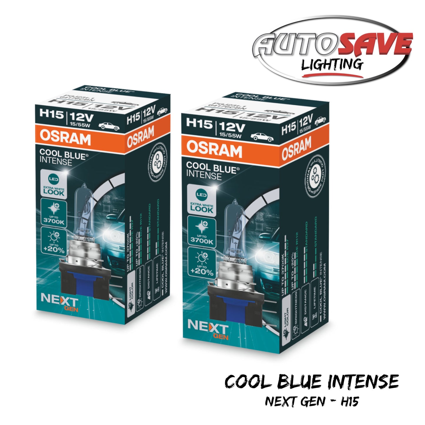 2 x OSRAM H15 Cool Blue Intense 3700K NEXT GEN 12V 55/15W Dipped Main Headlight Bulbs