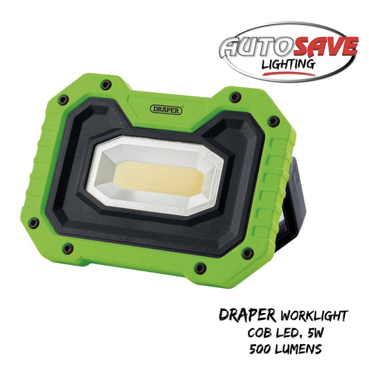 Draper COB LED Worklight, 5W, 500 Lumens, Green, 4 x AA Batteries Supplied