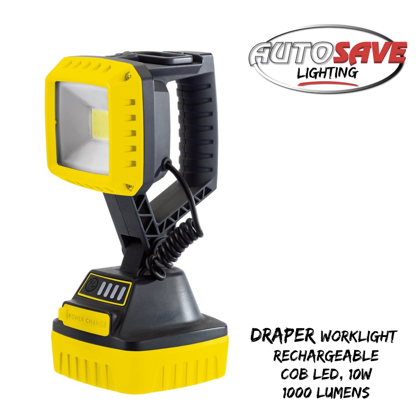 Draper COB LED Rechargeable Worklight, 10W, 1,000 Lumens, Yellow, 4 x 2.2Ah Batteries