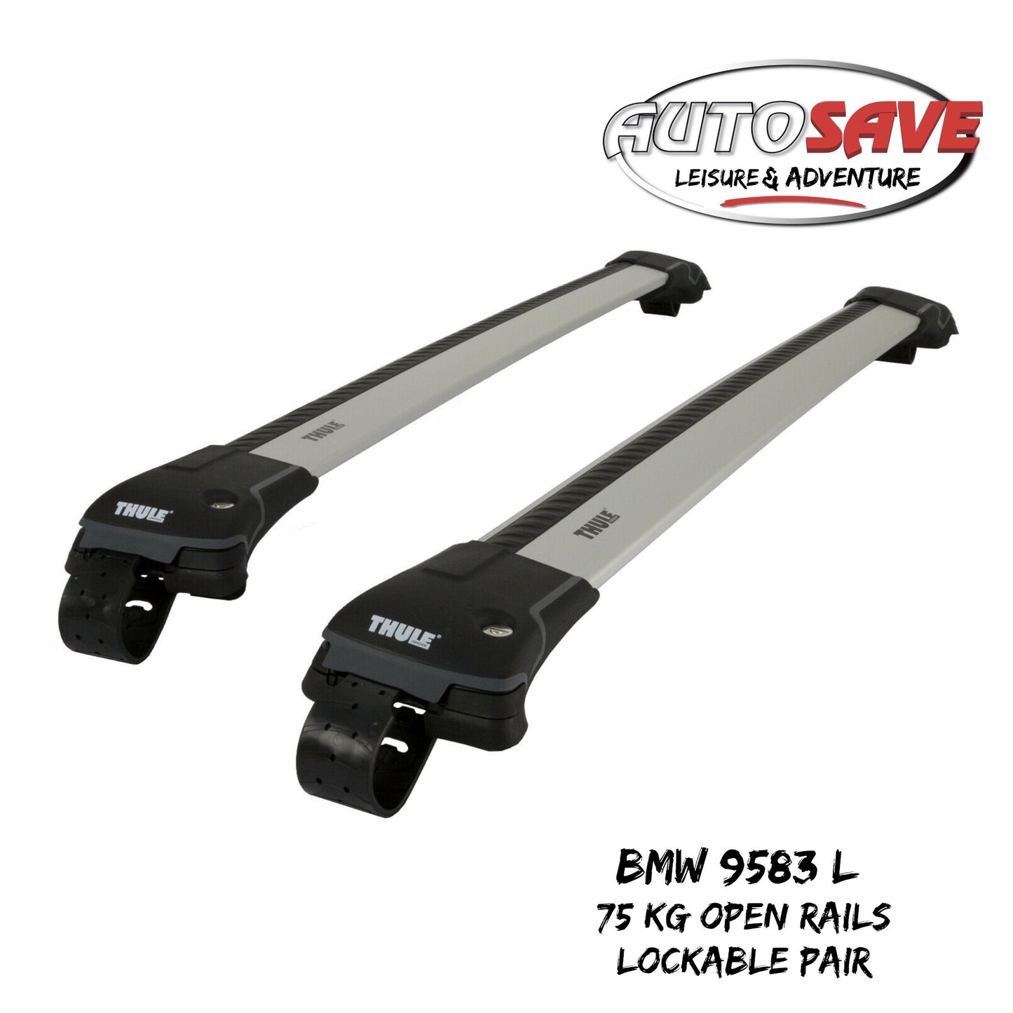THULE - 9583 L WingBar Edge Silver Car Roof Bars 75 kg Open Rails Lockable Pair
