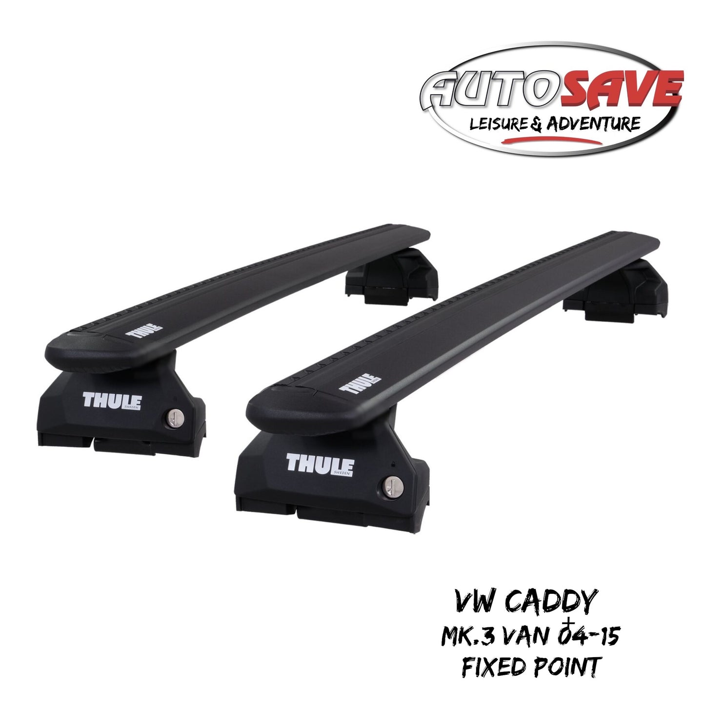 Thule Alu WingBar Evo Black Roof Bars to fit VW Caddy Mk.3 Van 04-15 Fixed Point