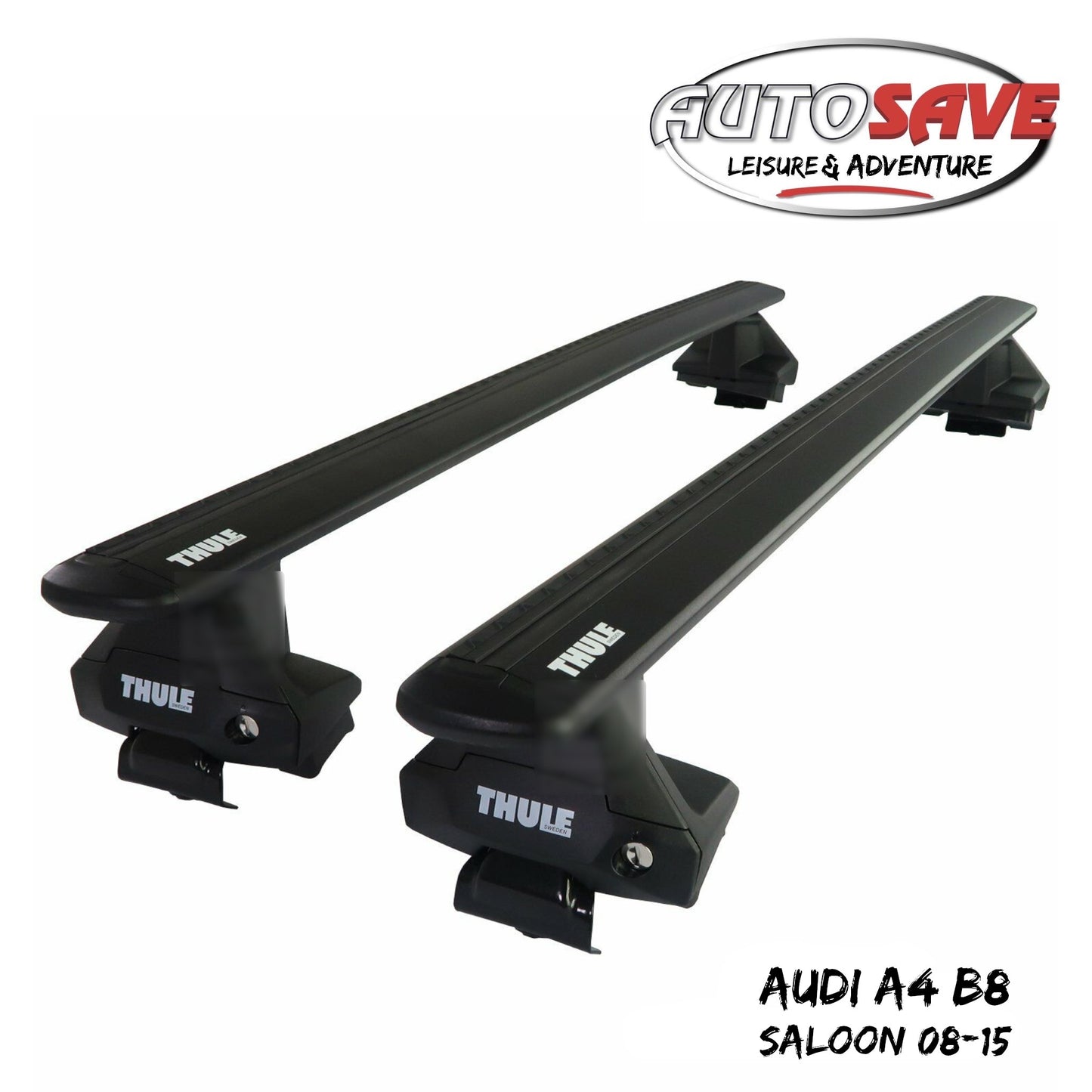 Thule Aluminium WingBar Evo Black Roof Bars Set to fit Audi A4 B8 Saloon 08-15