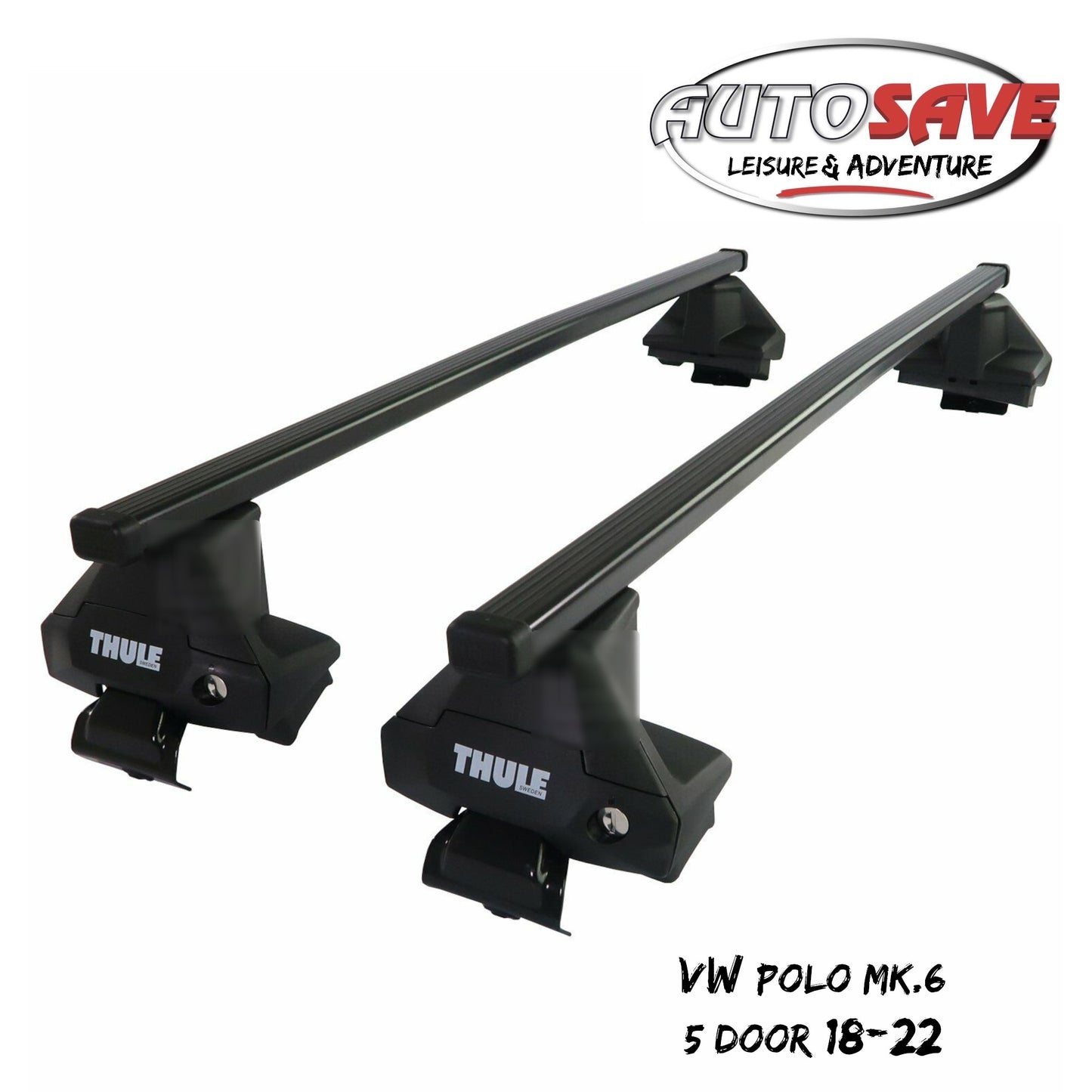 Thule Steel SquareBar Evo Roof Bar Set to fit VW Polo Mk.6 5 Door 18-22 Lockable