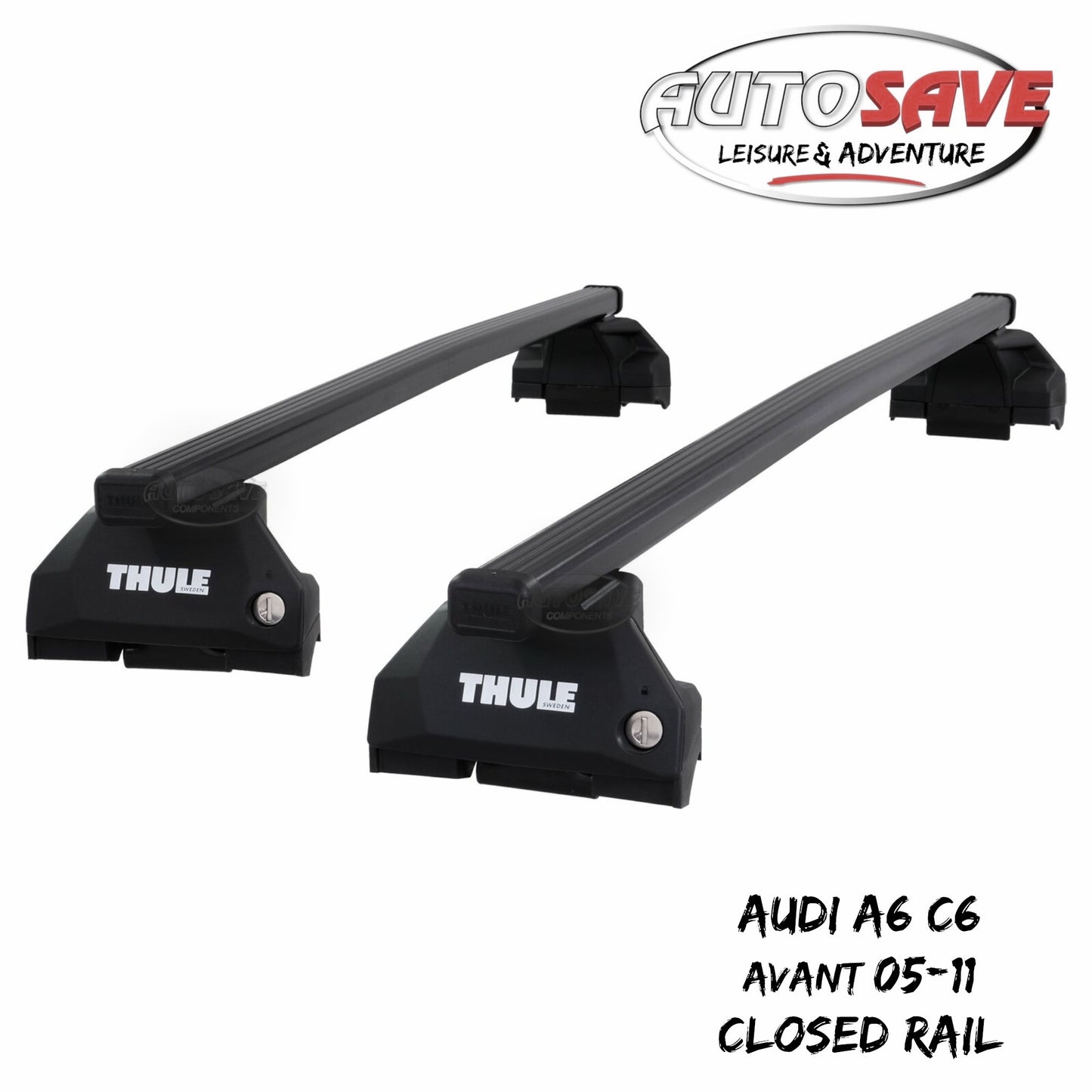 Thule Steel SquareBar Evo Roof Bars Set fit Audi A6 C6 Avant 05-11 Closed Rail