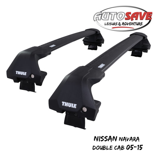 Thule WingBar Edge Black Roof Bars Set to fit Nissan Navara Double Cab 05-15