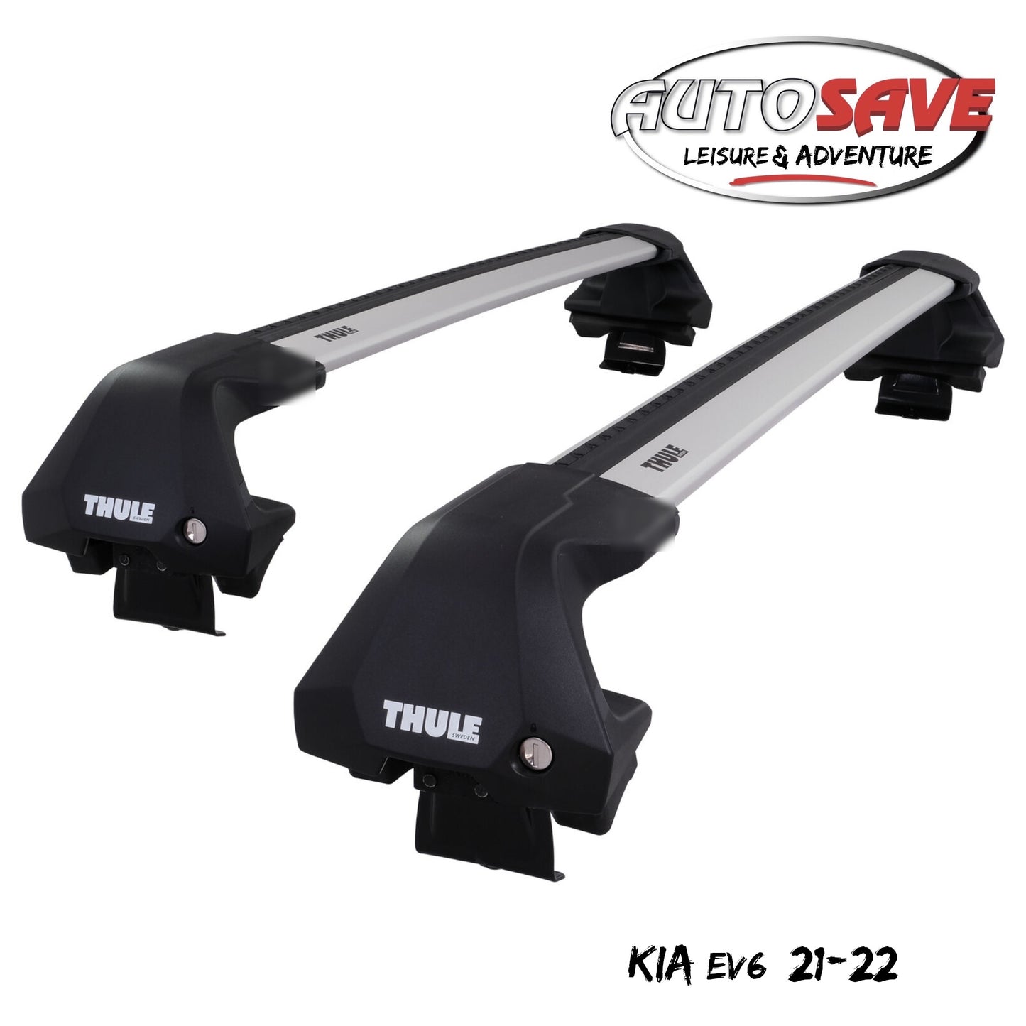 Thule WingBar Edge Silver Aluminium Roof Bar Set for Kia EV6 21-22 Lockable Pair
