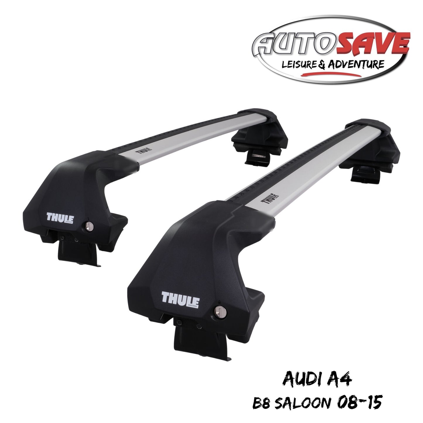 Thule WingBar Edge Silver Aluminium Roof Bars Set to fit Audi A4 Saloon B8 08-15