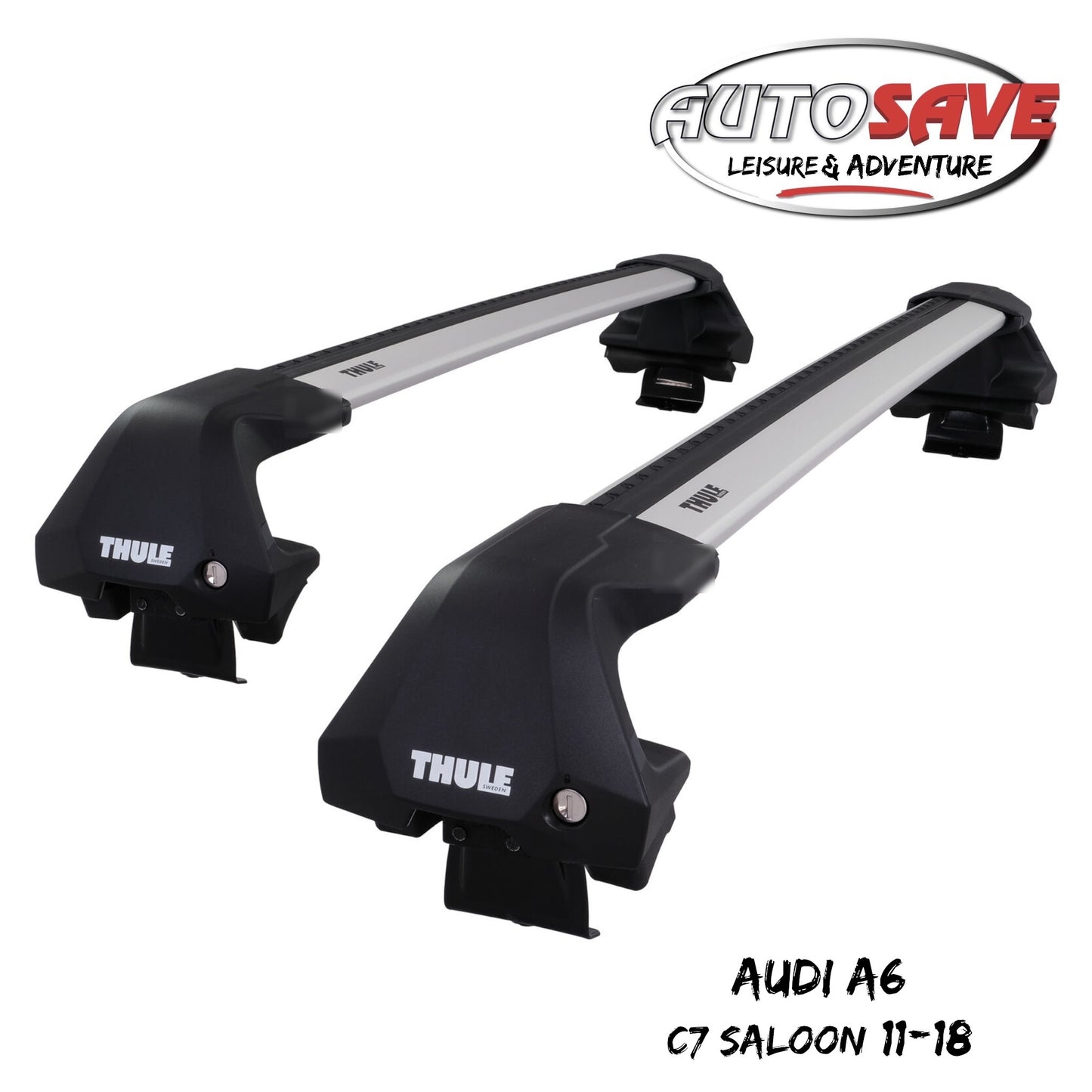 Thule WingBar Edge Silver Aluminium Roof Bars Set to fit Audi A6 Saloon C7 11-18