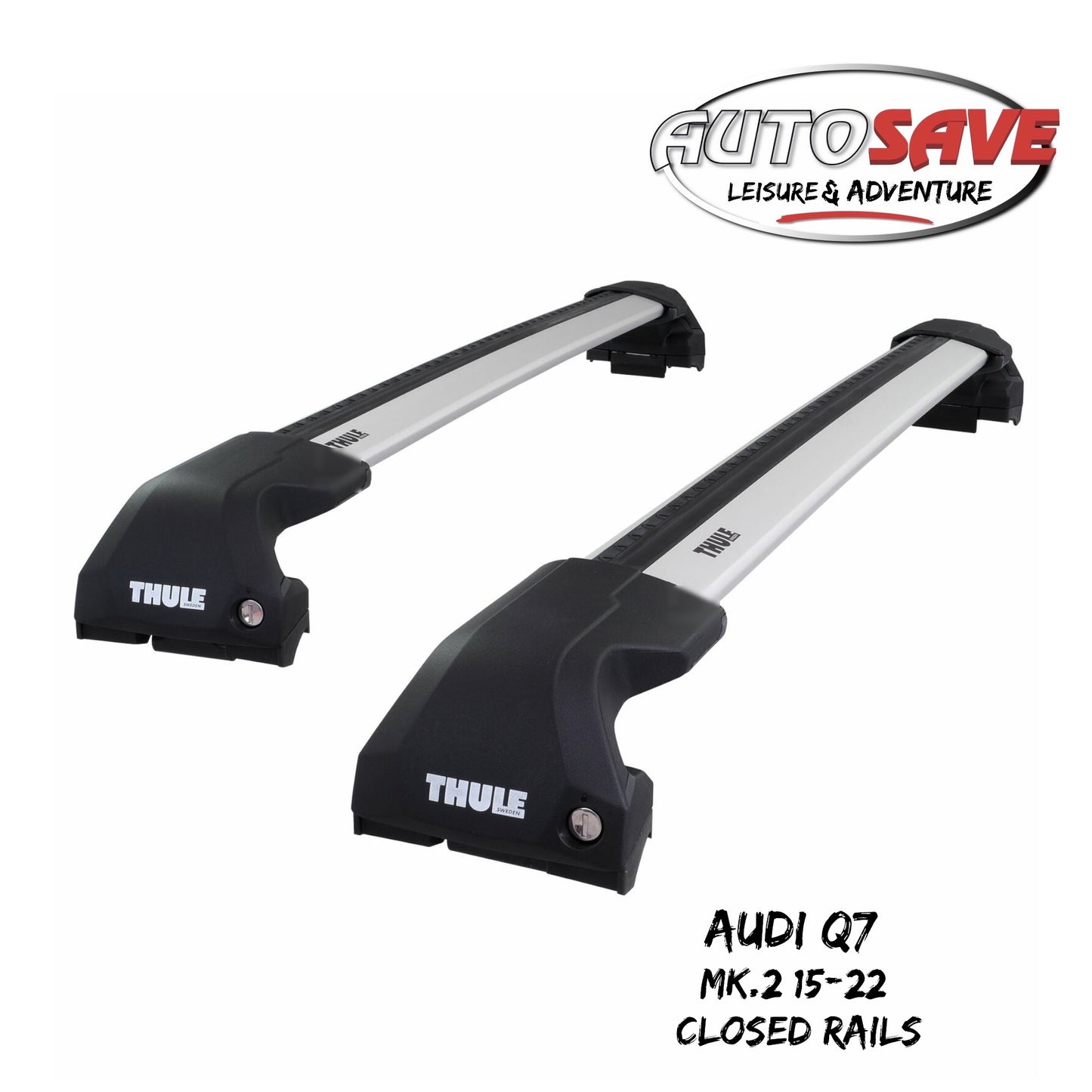 Thule WingBar Edge Silver Roof Bars for Audi Q7 Mk2 15-22 Closed Rail Pair