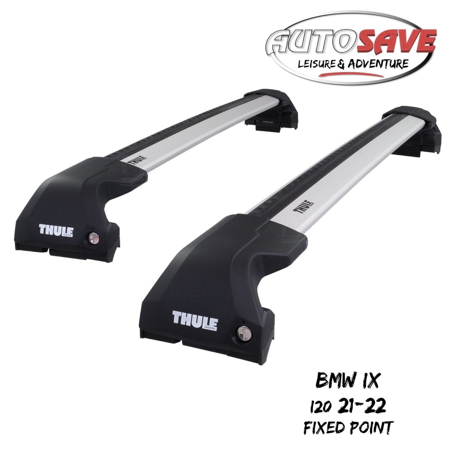 Thule WingBar Edge Silver Roof Bars for BMW iX I20 21-22 Fixpoints Lockable Pair