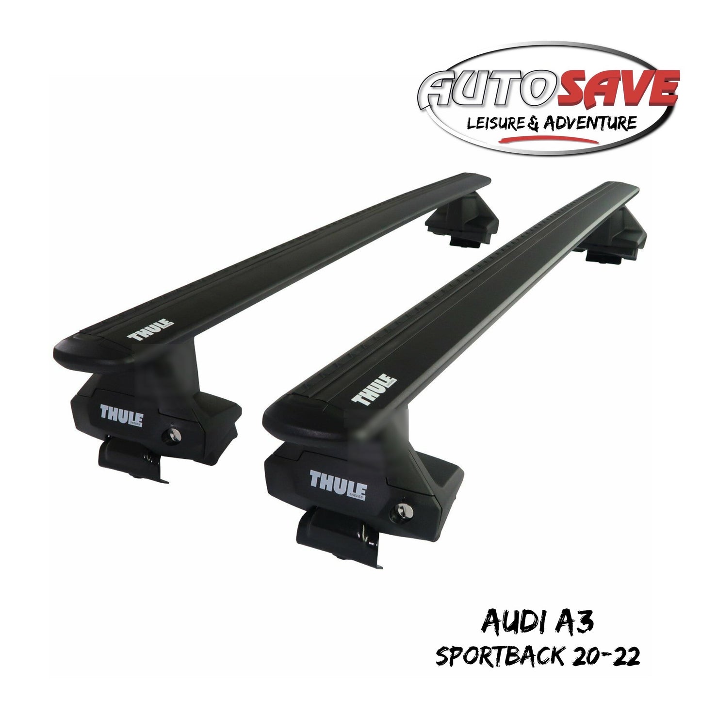 Thule WingBar Evo Black Roof Bars Set to fit Audi A3 Sportback 20-22 Lockable