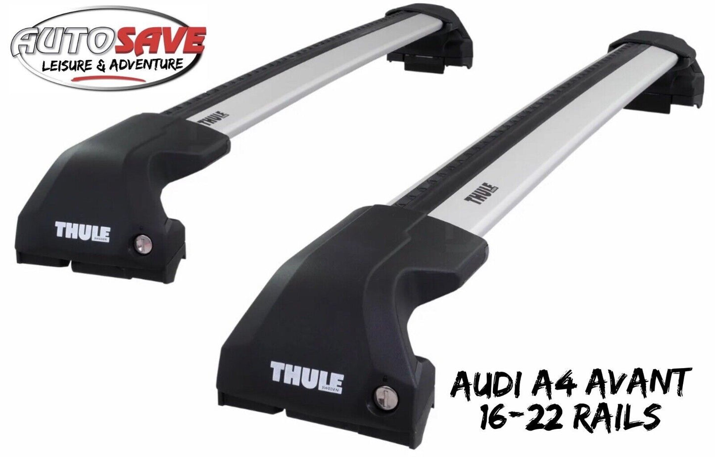Thule WingBar Edge Silver Aluminium Roof Bars Set for Audi A4 Avant 16-22 Rails
