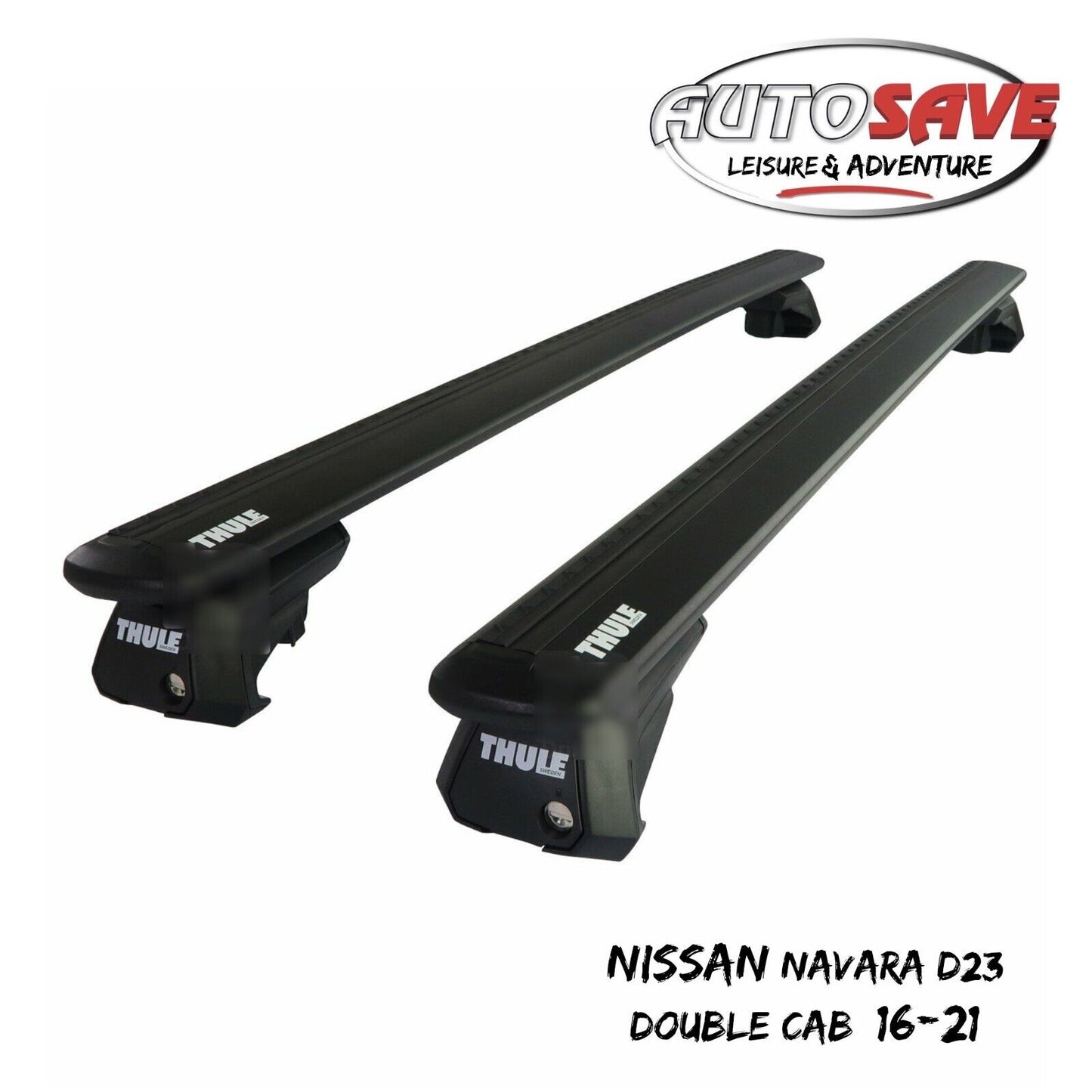 Thule WingBar Evo Black Roof Bars for Nissan Navara Double Cab D23 16-21 Rails