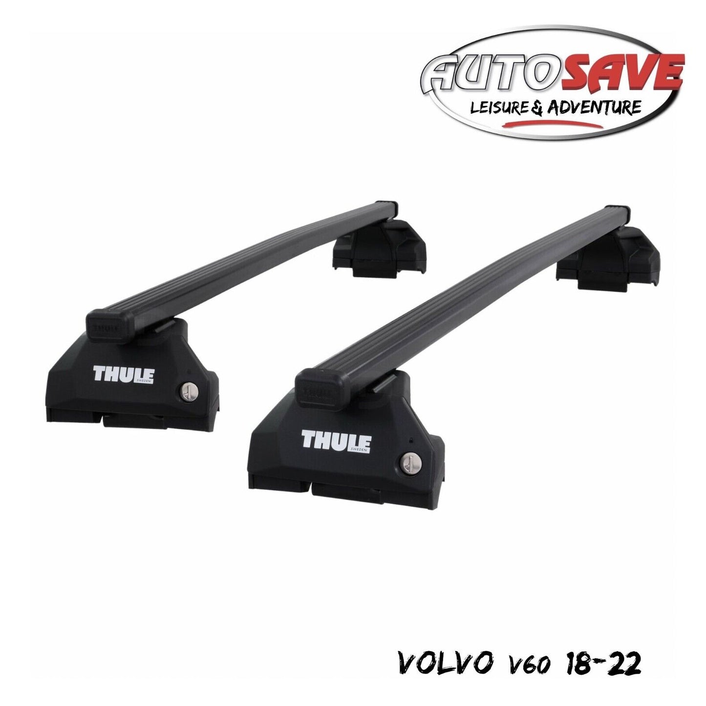 Thule Steel SquareBar Evo Roof Bar Set to fit Volvo V60 18-22 Lockable Pair