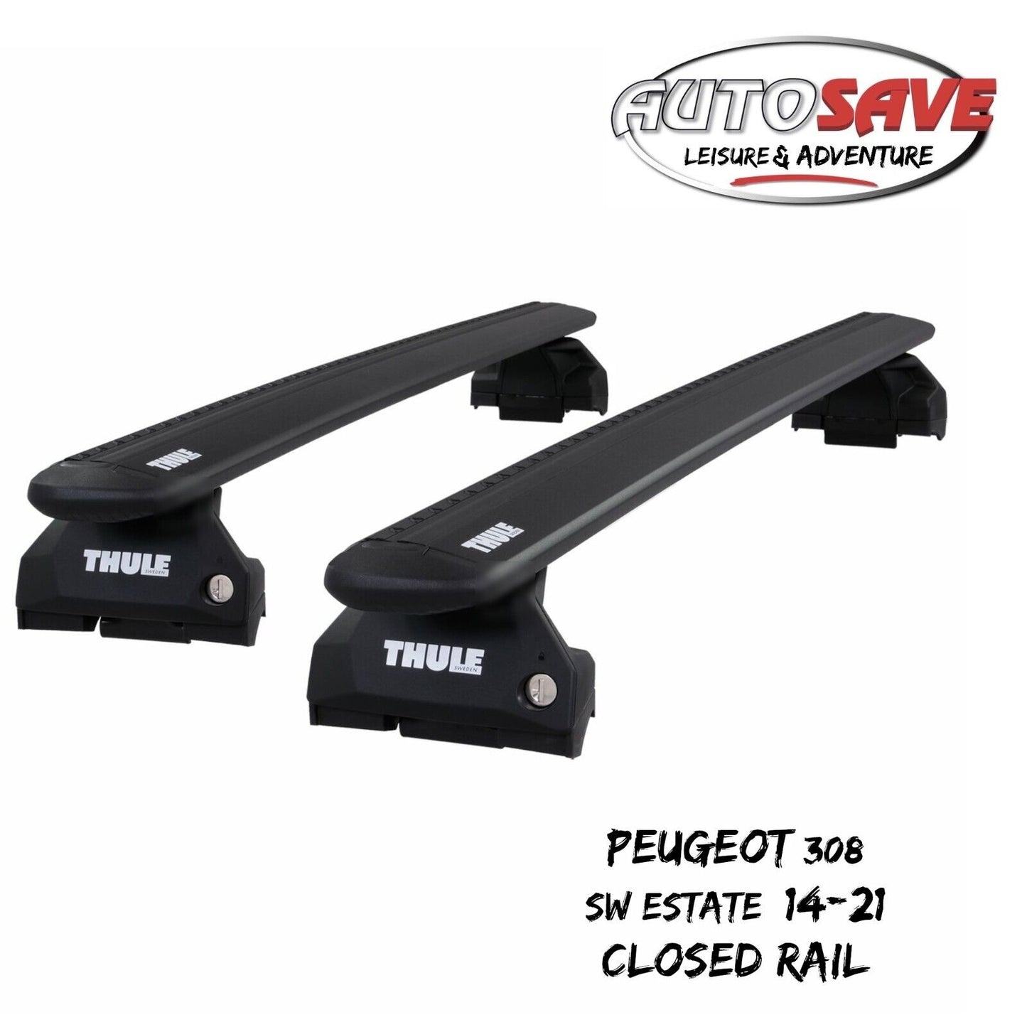 Thule WingBar Evo Black Roof Bars to fit Peugeot 308 SW Estate 14-21 Closed Rail