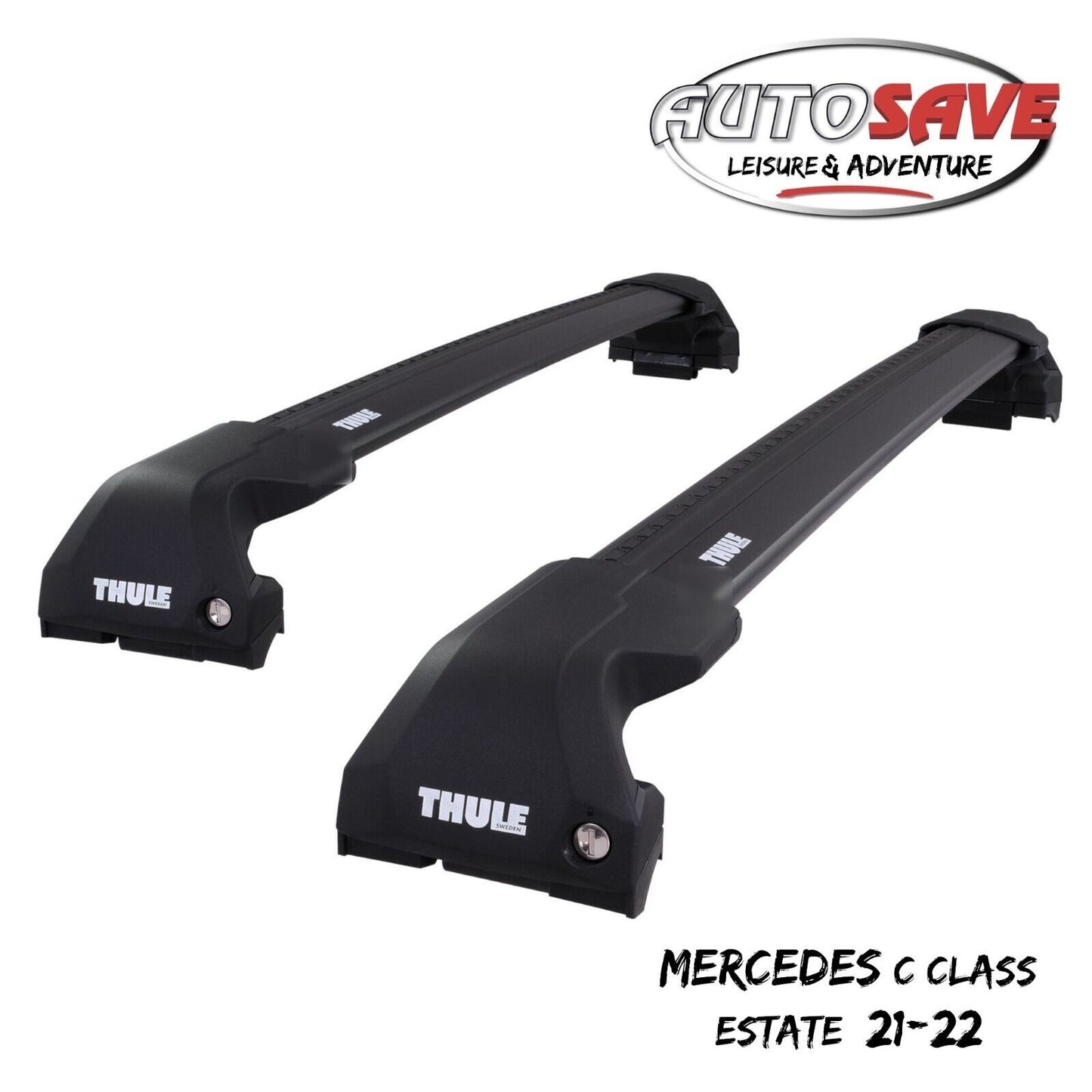 Thule WingBar Edge Black Roof Bars Set for Mercedes C Class Estate 21-22 Rails