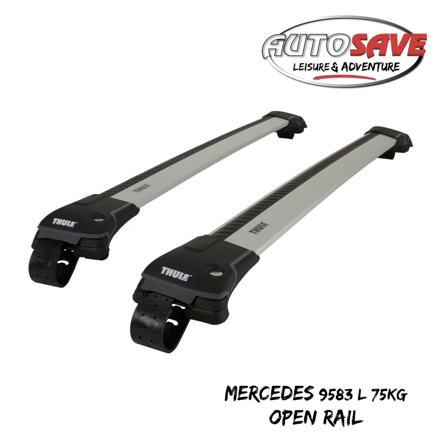 THULE - 9583 L WingBar Edge Silver Car Roof Bars 75 kg Open Rails Lockable Pair