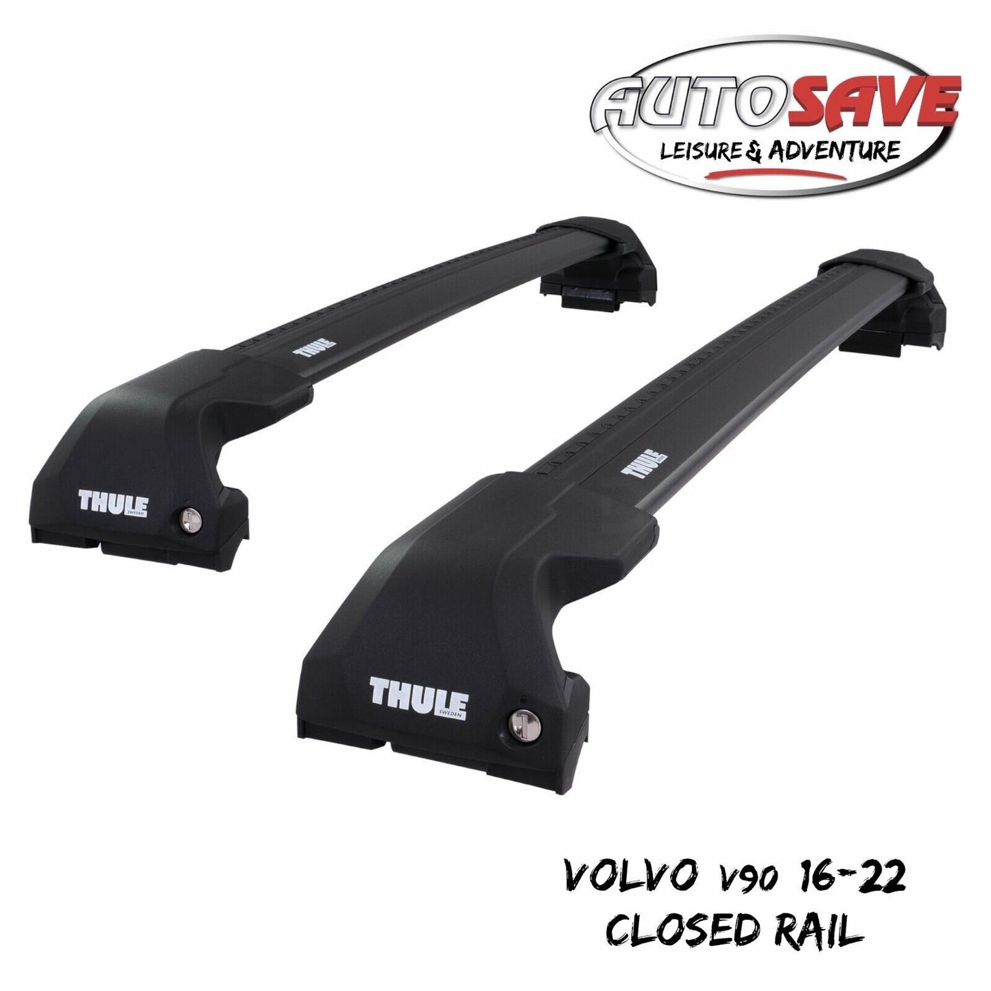 Thule WingBar Edge Black Aluminium Roof Bars Set for Volvo V90 16-22 Closed Rail