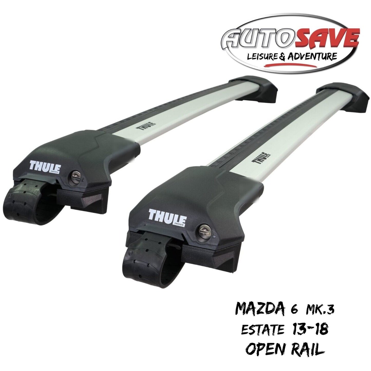 Thule WingBar Edge Silver Roof Bars Mazda 6 Mk.3 Estate 13-18 Open Rails Aero