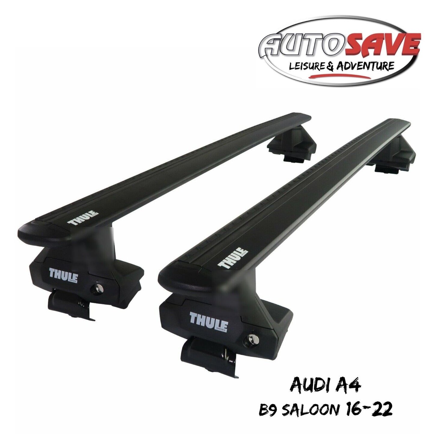 Thule Aluminium WingBar Evo Black Roof Bars Set to fit Audi A4 B9 Saloon 16-22