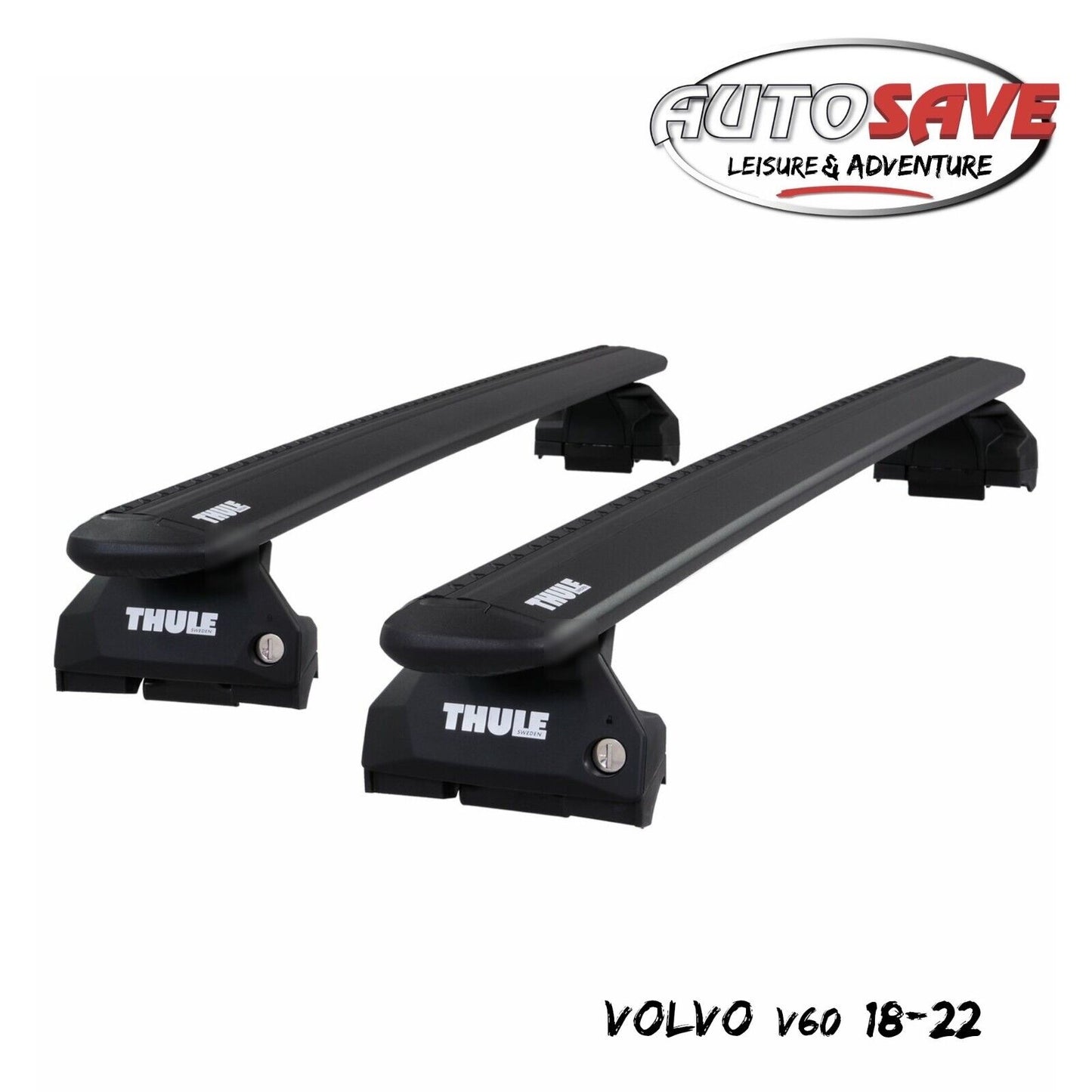 Thule Aluminium WingBar Evo Black Roof Bars Set to fit Volvo V60 18-22 Lockable