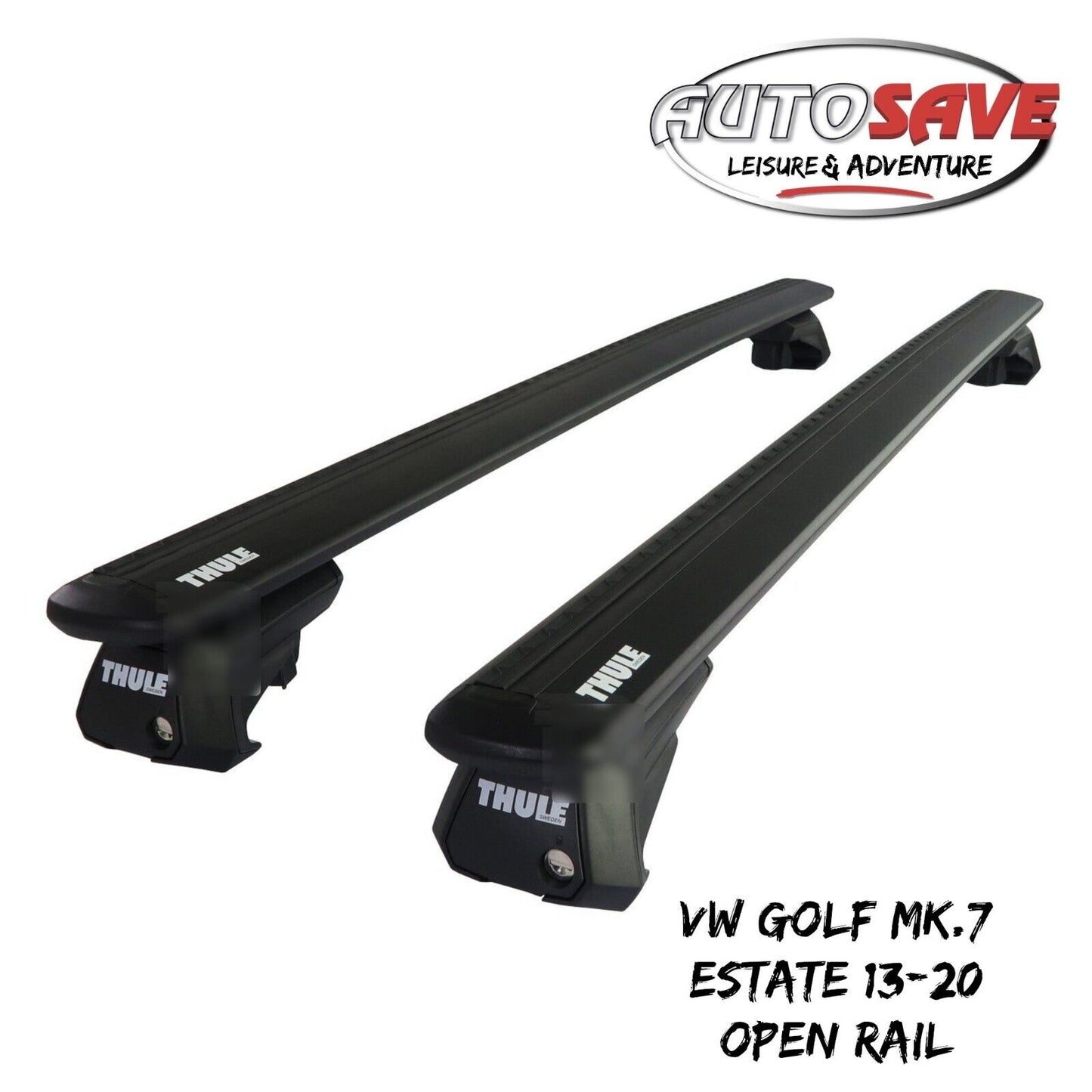 Thule Alu WingBar Evo Black Roof Bars to fit VW Golf Mk.7 Estate 13-20 Open Rail