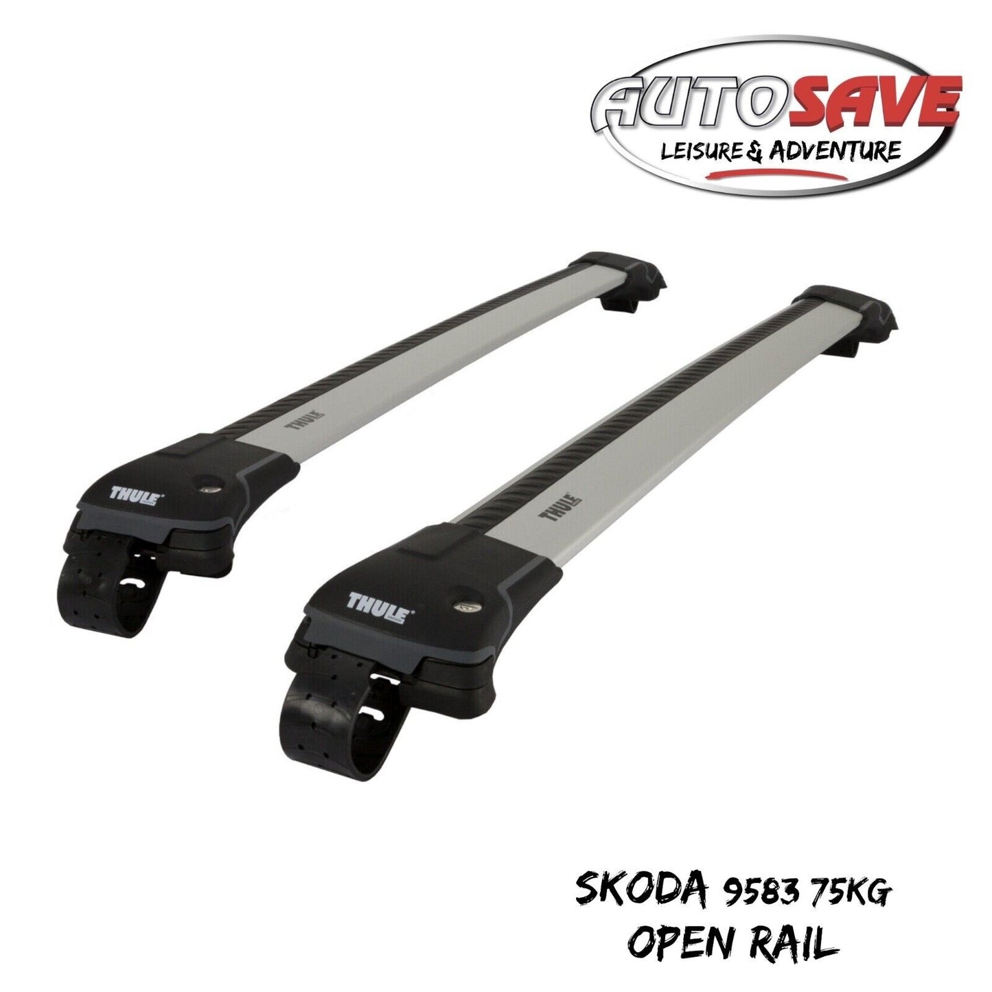 THULE - 9583 L WingBar Edge Silver Car Roof Bars 75 kg Open Rails Lockable Pair