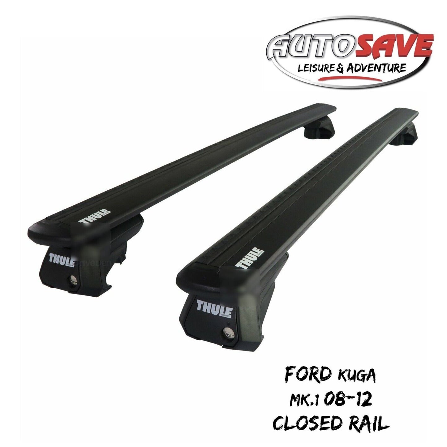 Thule Alu WingBar Evo Black Roof Bars Set to fit Ford Kuga Mk.1 08-12 Open Rail