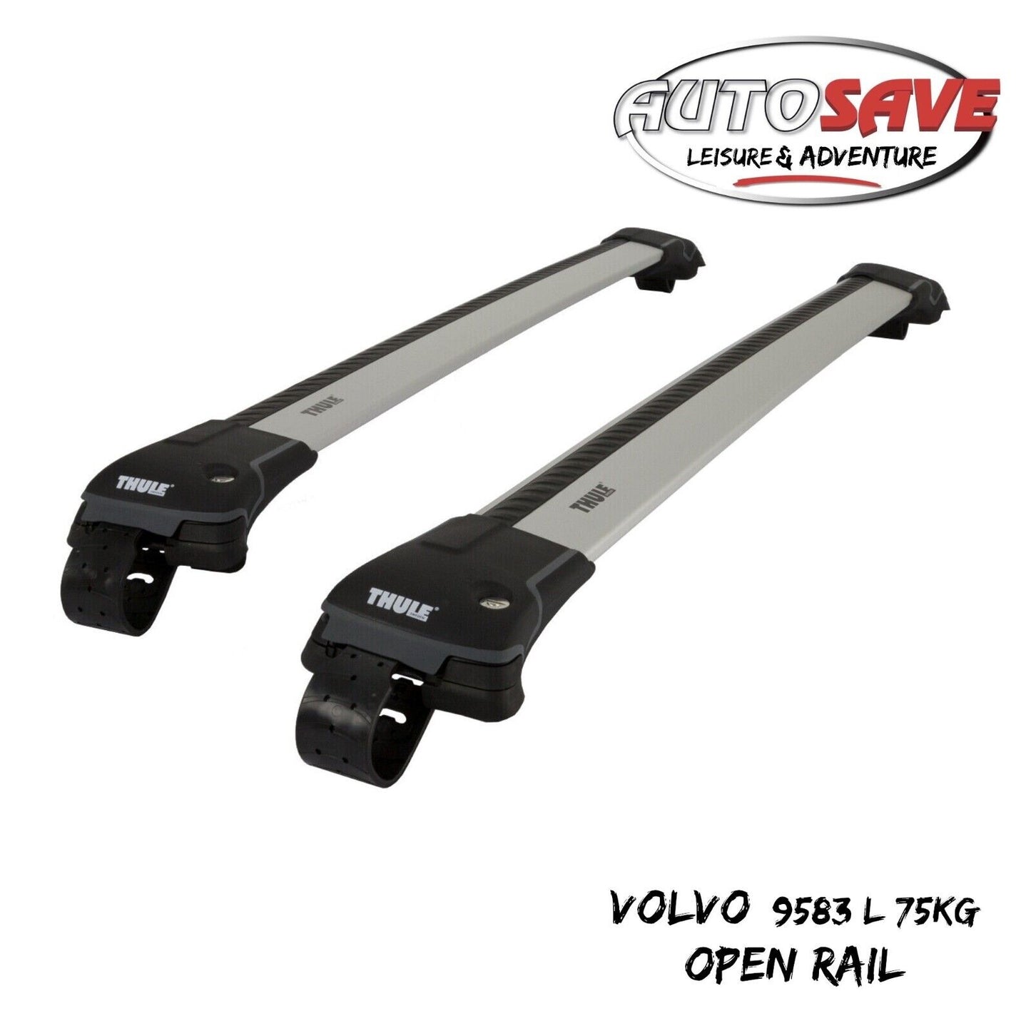 THULE - 9583 L WingBar Edge Silver Car Roof Bars 75 kg Open Rails Lockable Pair