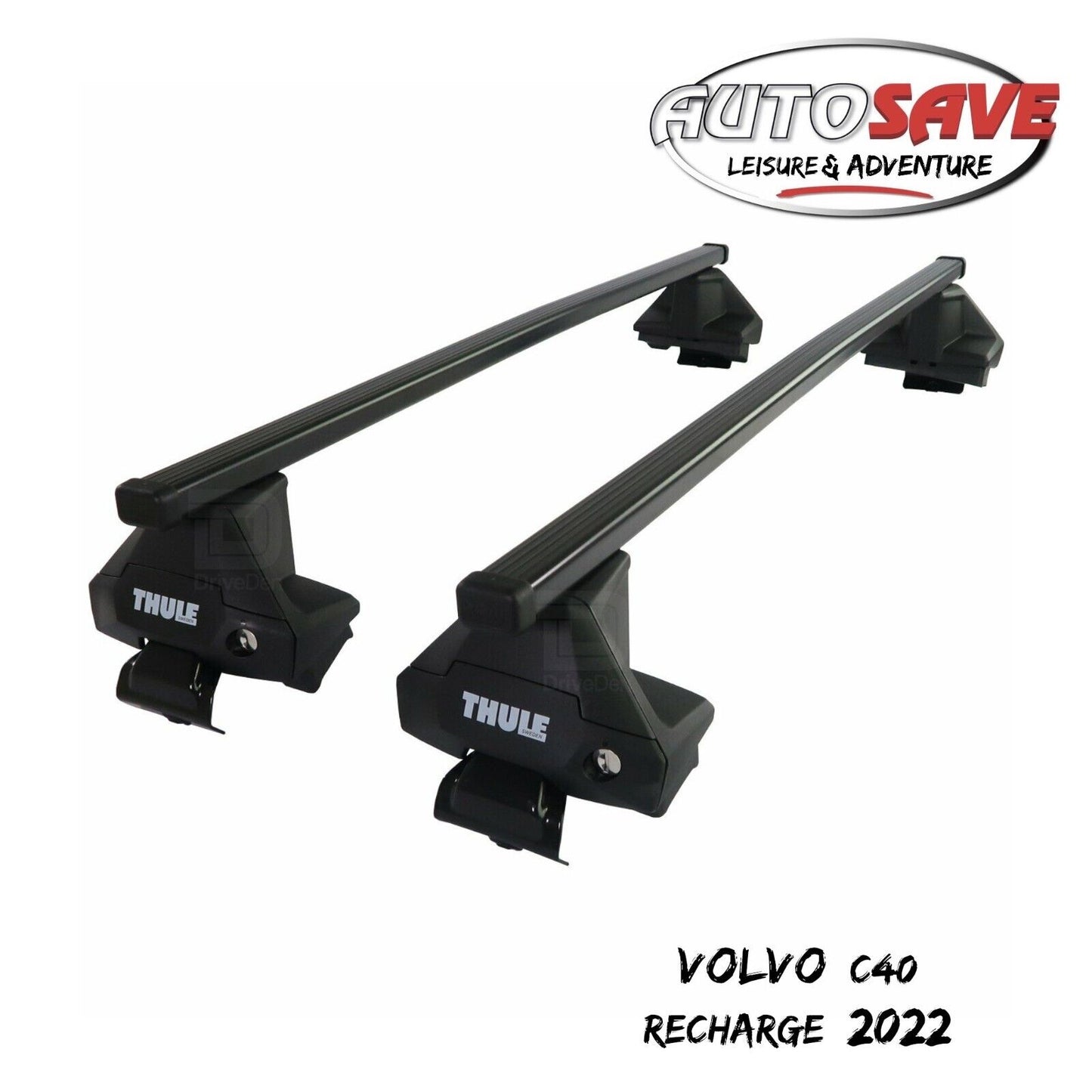 Thule Steel SquareBar Evo Roof Bars Set to fit Volvo C40 Recharge 2022 Lockable