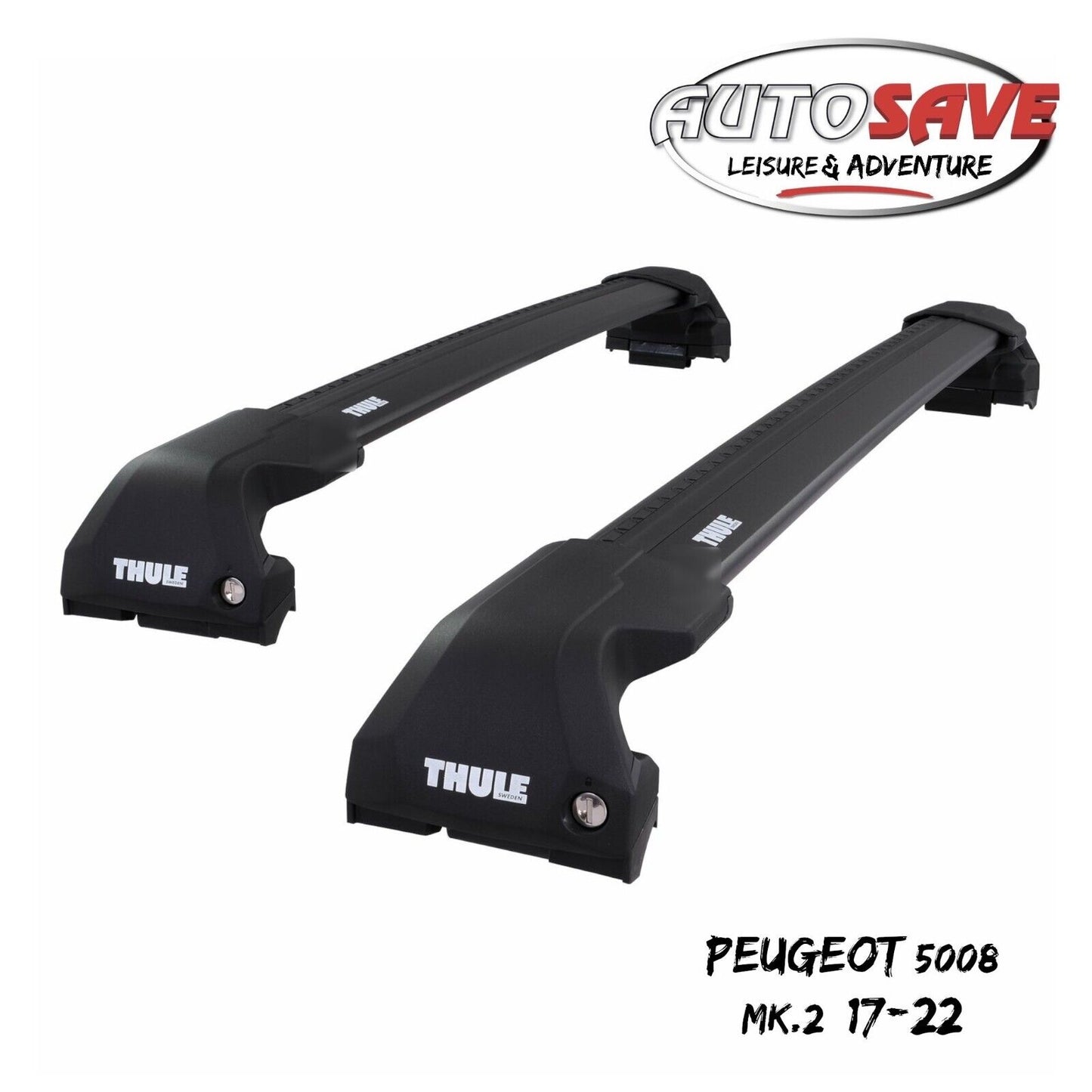 Thule WingBar Edge Black Aluminium Roof Bars for Peugeot 5008 Mk.2 17-22 Rails