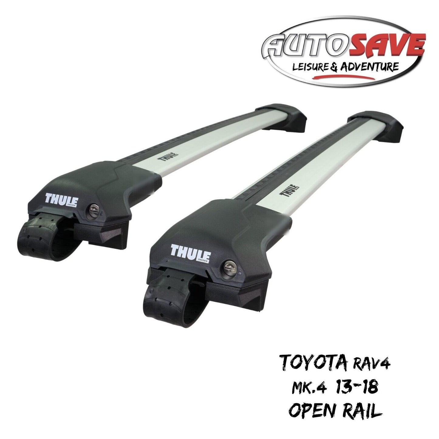 Thule WingBar Edge Silver Roof Bars Set to fit Toyota RAV4 Mk.4 13-18 Open Rails