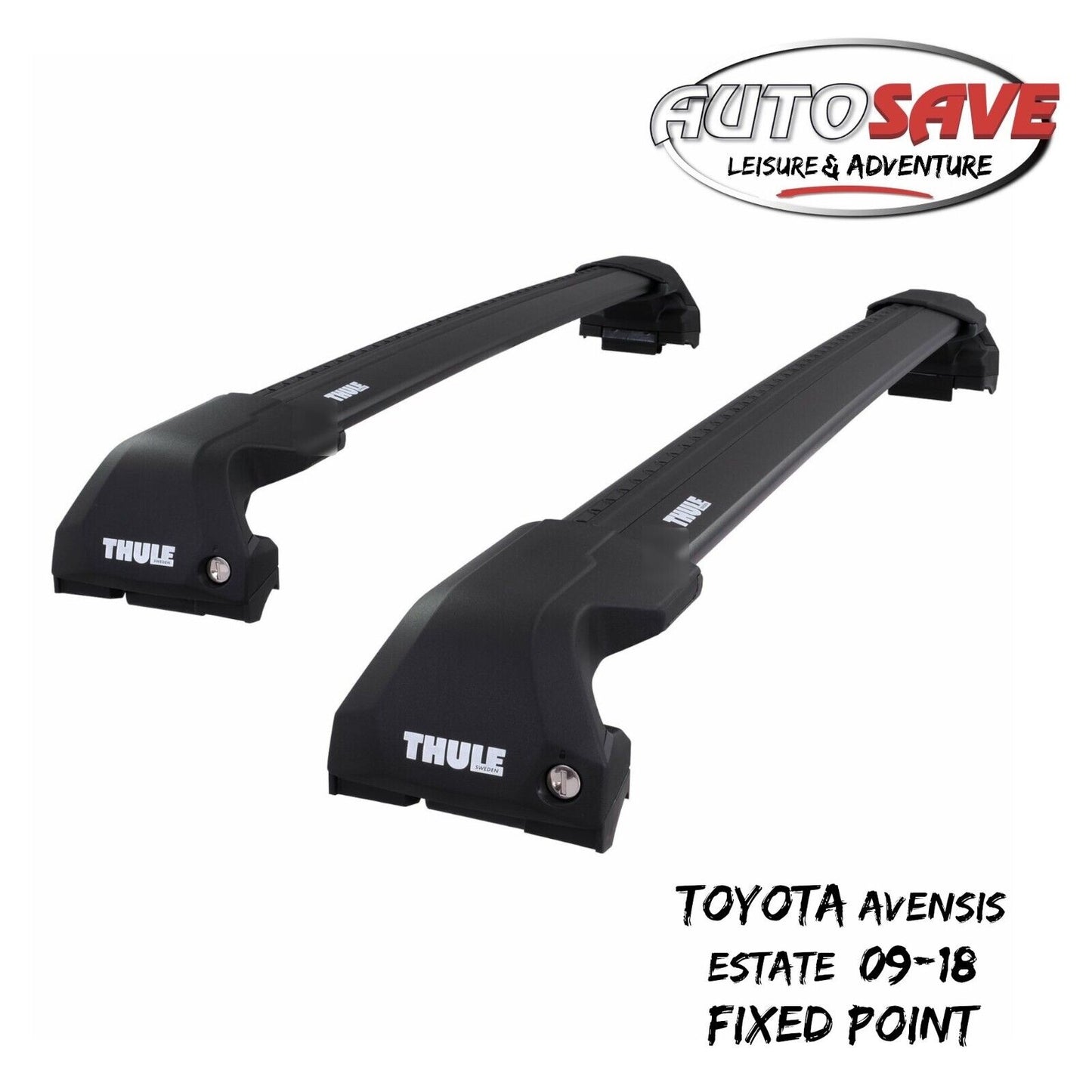 Thule WingBar Edge Black Roof Bars Set for Toyota Avensis Estate 09-18 Fixpoints