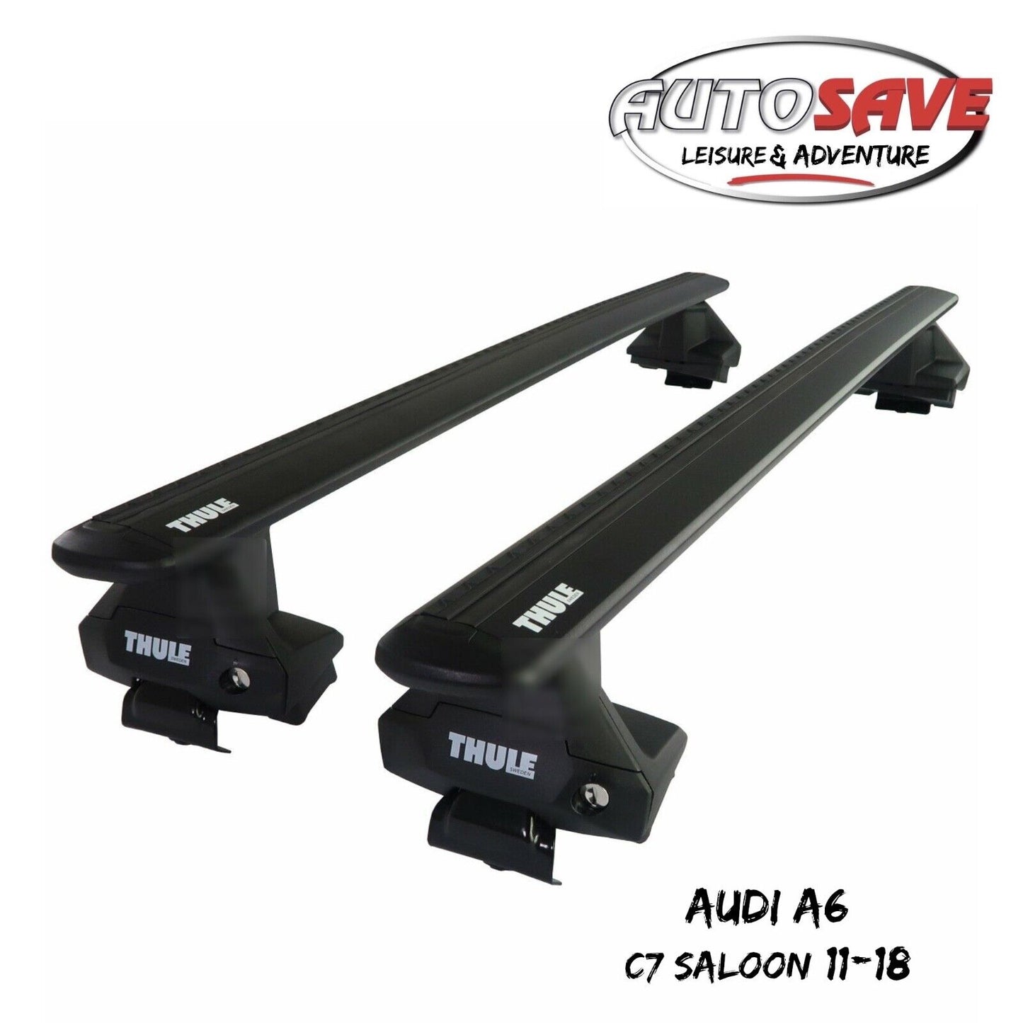 Thule Aluminium WingBar Evo Black Roof Bars Set to fit Audi A6 C7 Saloon 11-18