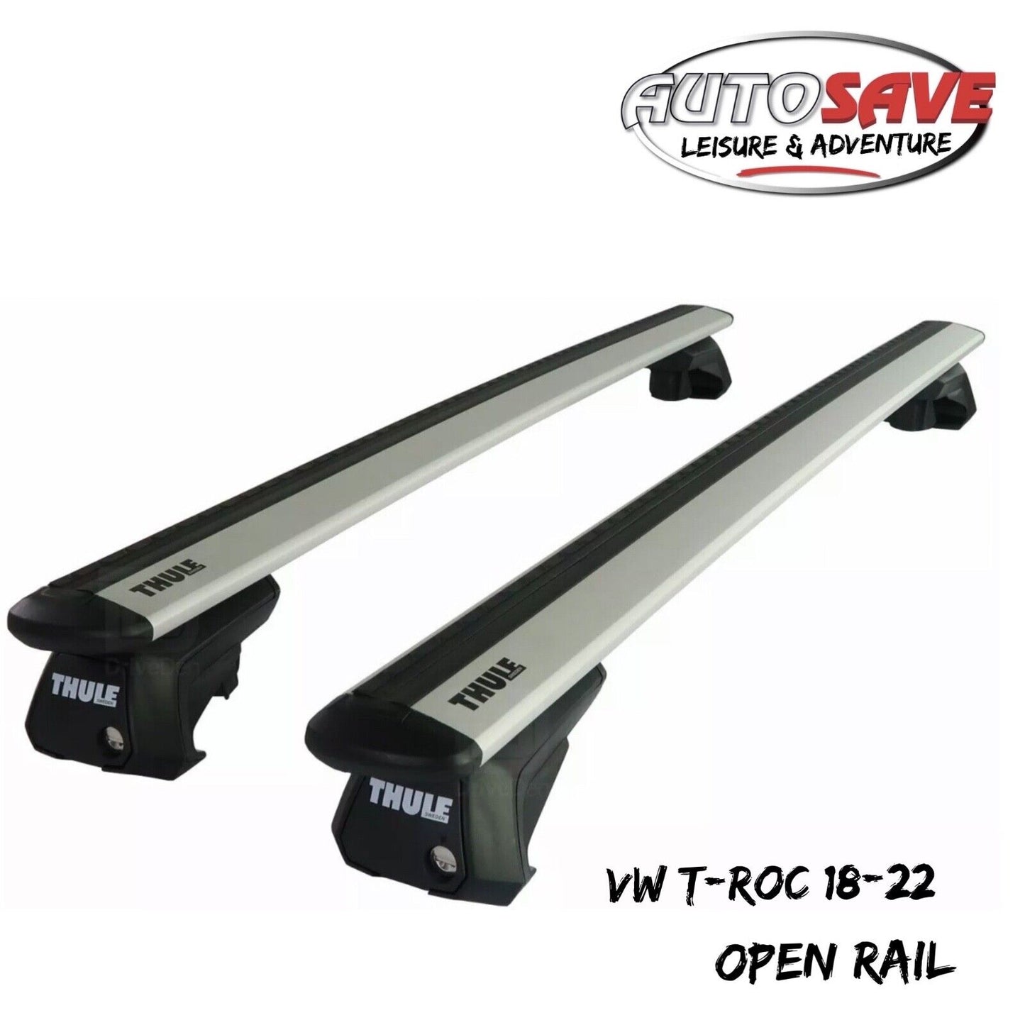 Thule Aluminium WingBar Evo Silver Roof Bars Set to fit VW T-Roc 18-22 Open Rail