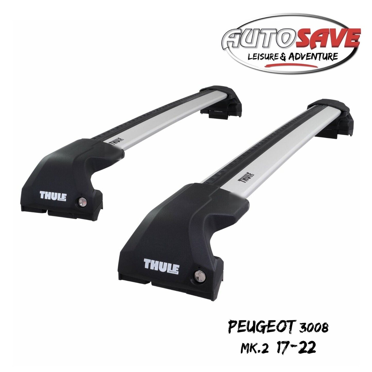 Thule WingBar Edge Silver Aluminium Roof Bars for Peugeot 3008 Mk.2 17-22 Rails