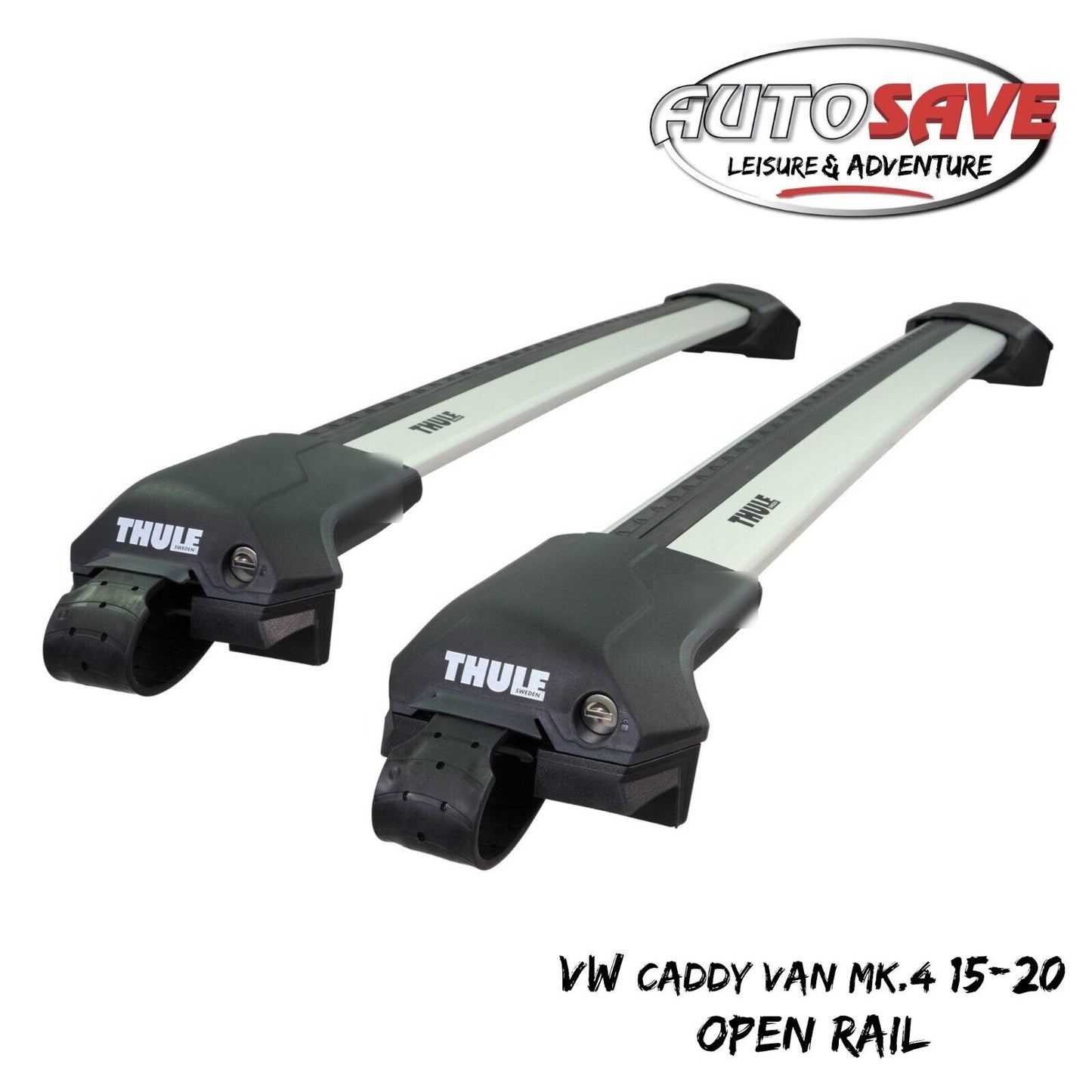 Thule WingBar Edge Silver Roof Bars Set to fit VW Caddy Van Mk.4 15-20 Open Rail