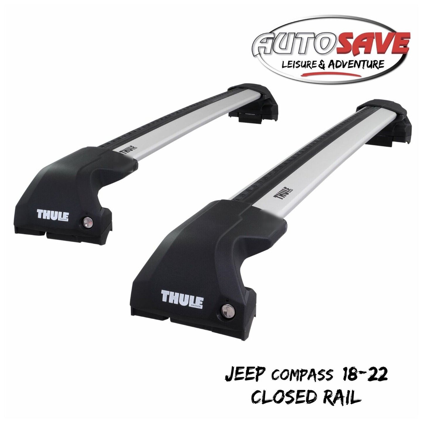Thule WingBar Edge Silver Roof Bars Set to fit Jeep Compass 18-22 Closed Rail