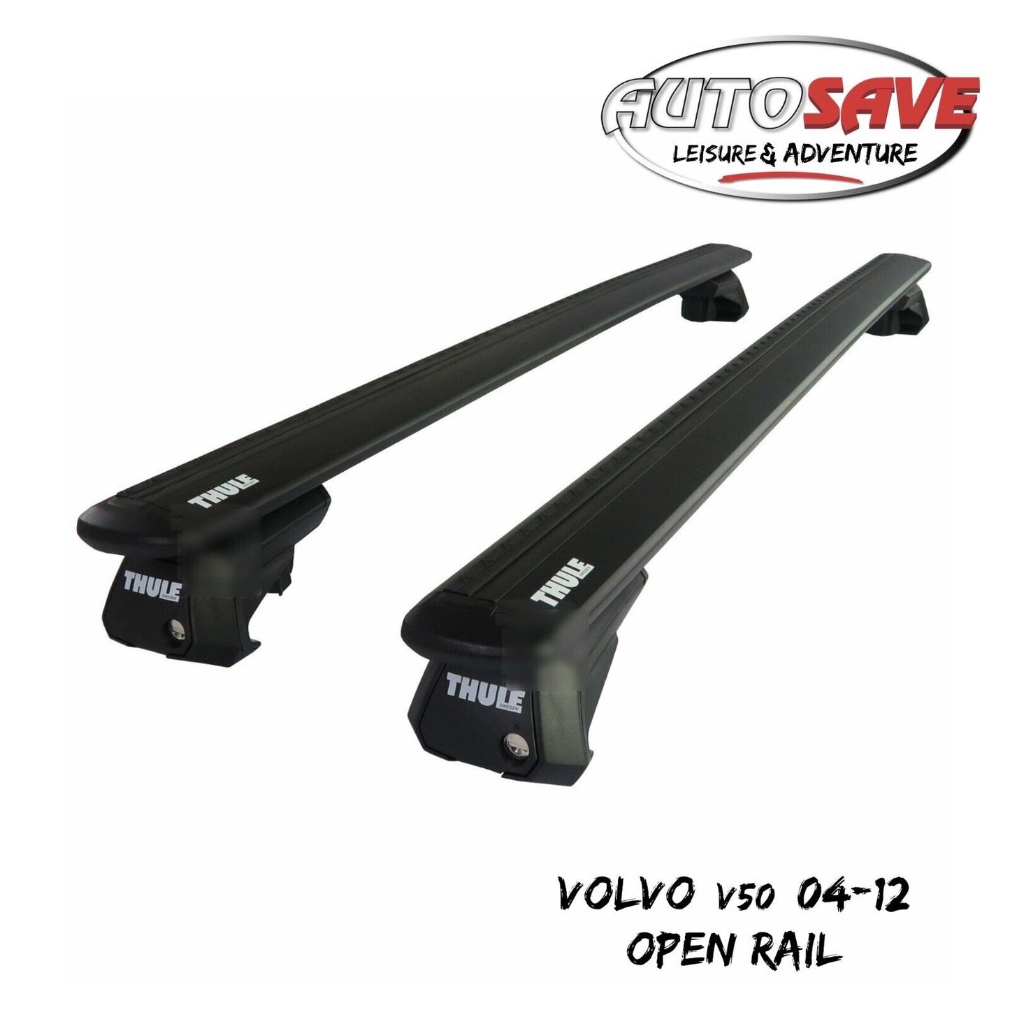 Thule Aluminium WingBar Evo Black Roof Bars Set to fit Volvo V50 04-12 Open Rail