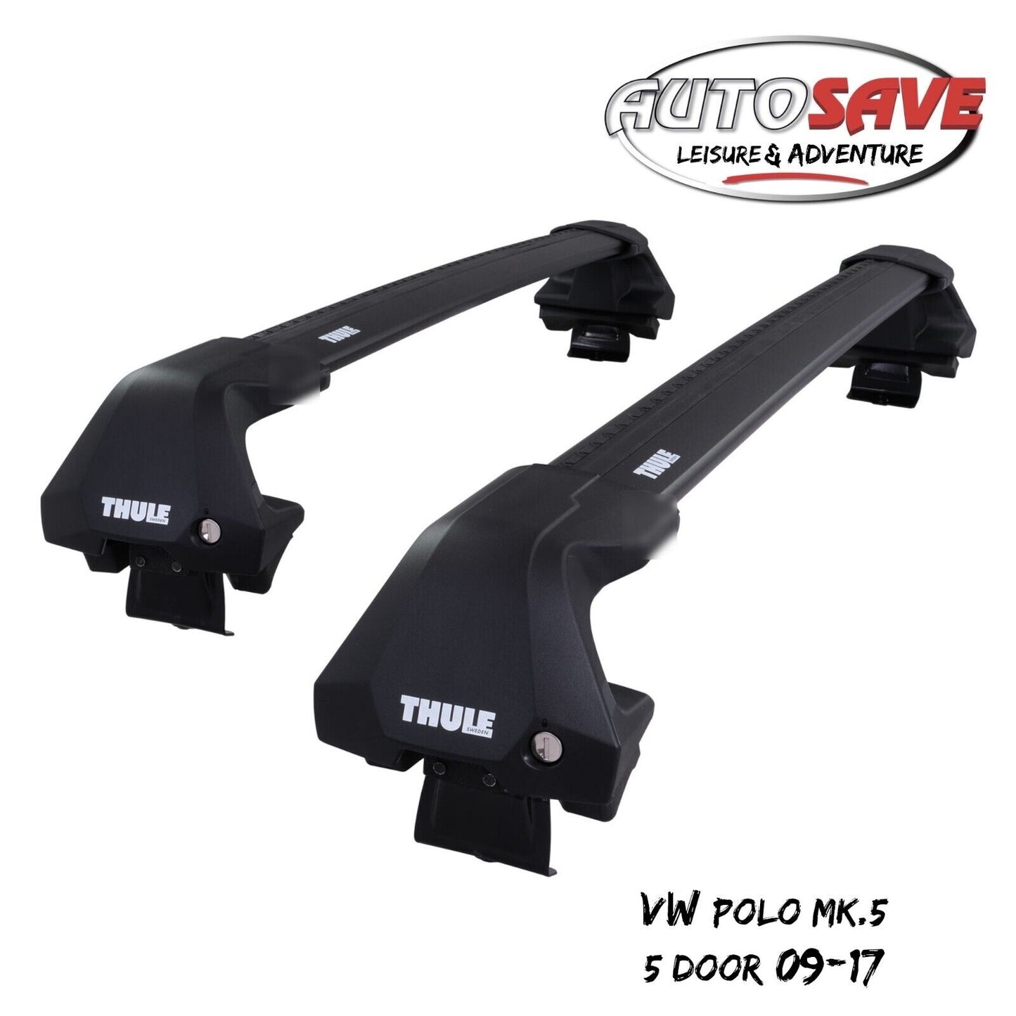 Thule WingBar Edge Black Aluminium Roof Bars Set for VW Polo 5 Door Mk.5 09-17