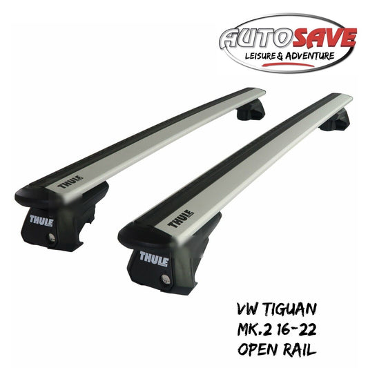 Thule Alu WingBar Evo Silver Roof Bars Set to fit VW Tiguan Mk.2 16-22 Open Rail