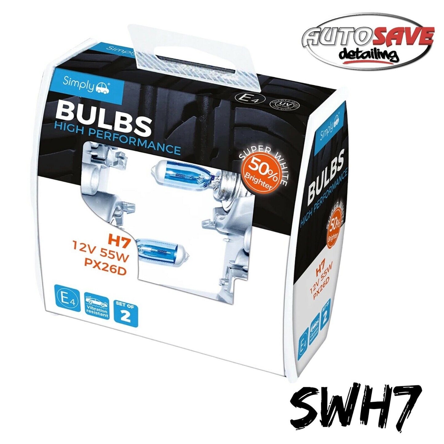 SIMPLY H7 Xenon Super White Bright 50% Brighter Headlight Bulbs - Pair