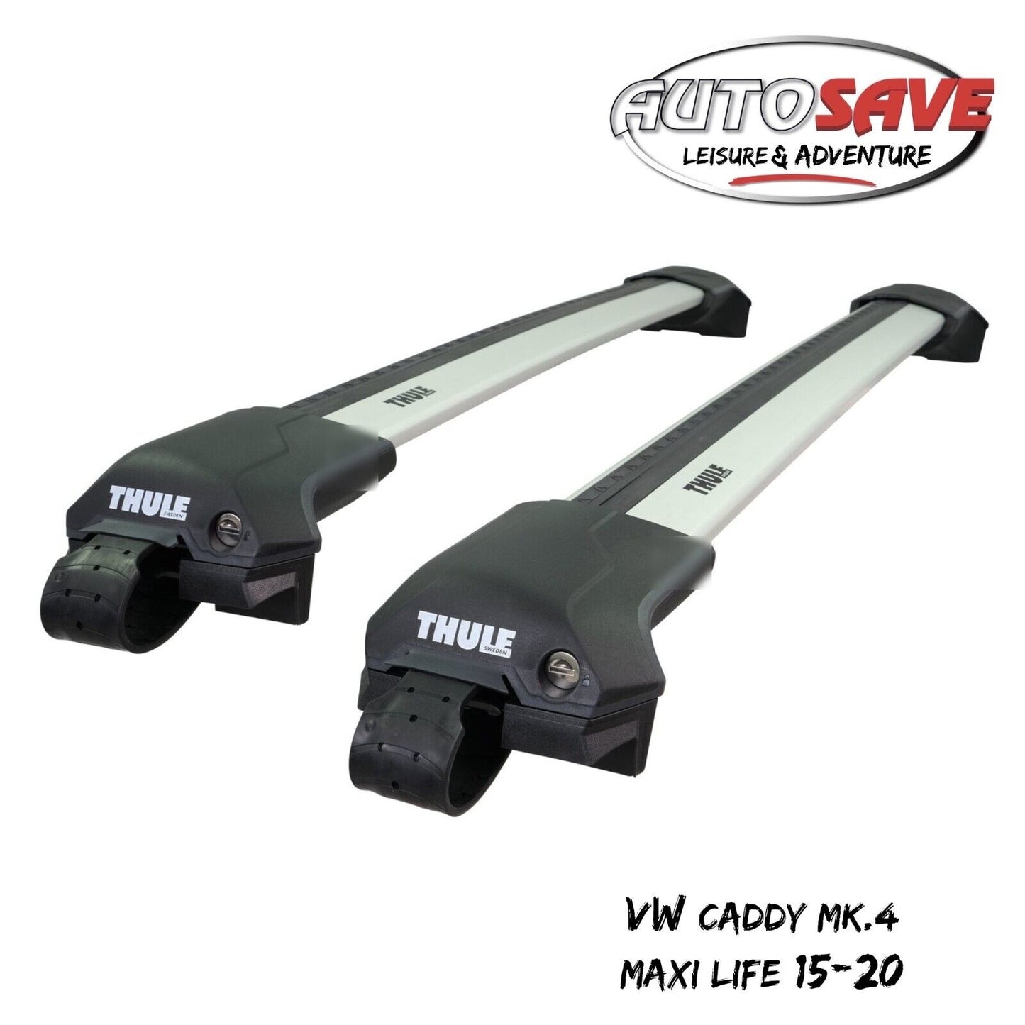 Thule WingBar Edge Silver Roof Bars Set for VW Caddy Maxi Life Mk.4 15-20 Rails